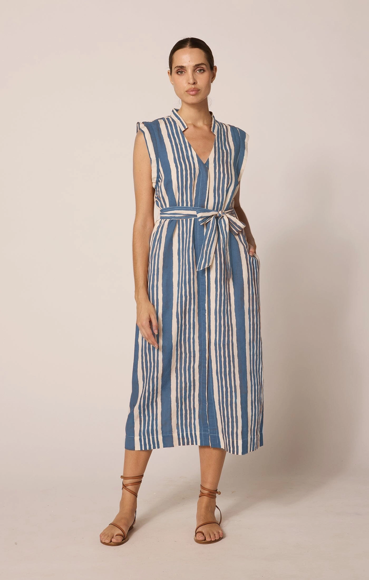 Lani Midi Dress | Vecchio Stripe Blue Comfortable office piece