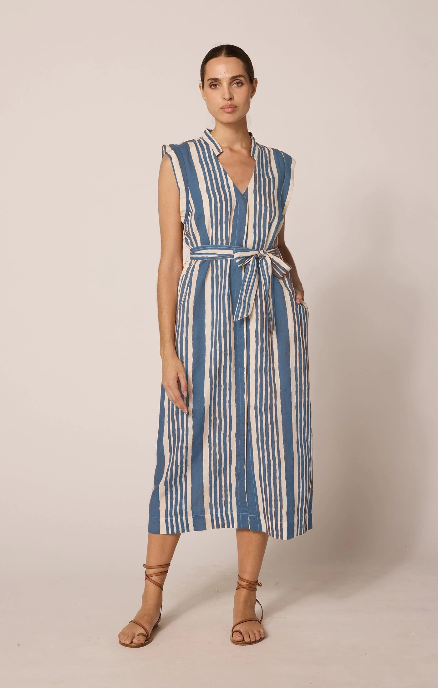 StretchableKnit Lani Midi Dress | Vecchio Stripe Blue
