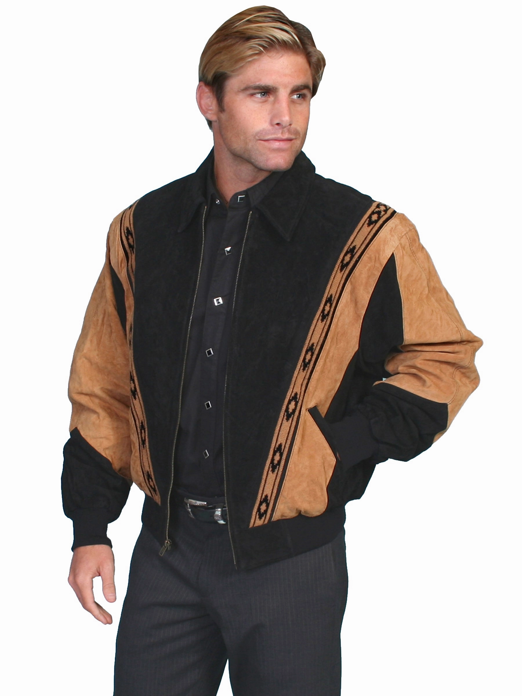 Scully Leather Mens Western Boar Suede Rodeo Jacket Black 3-In-1 Set Simple Detail