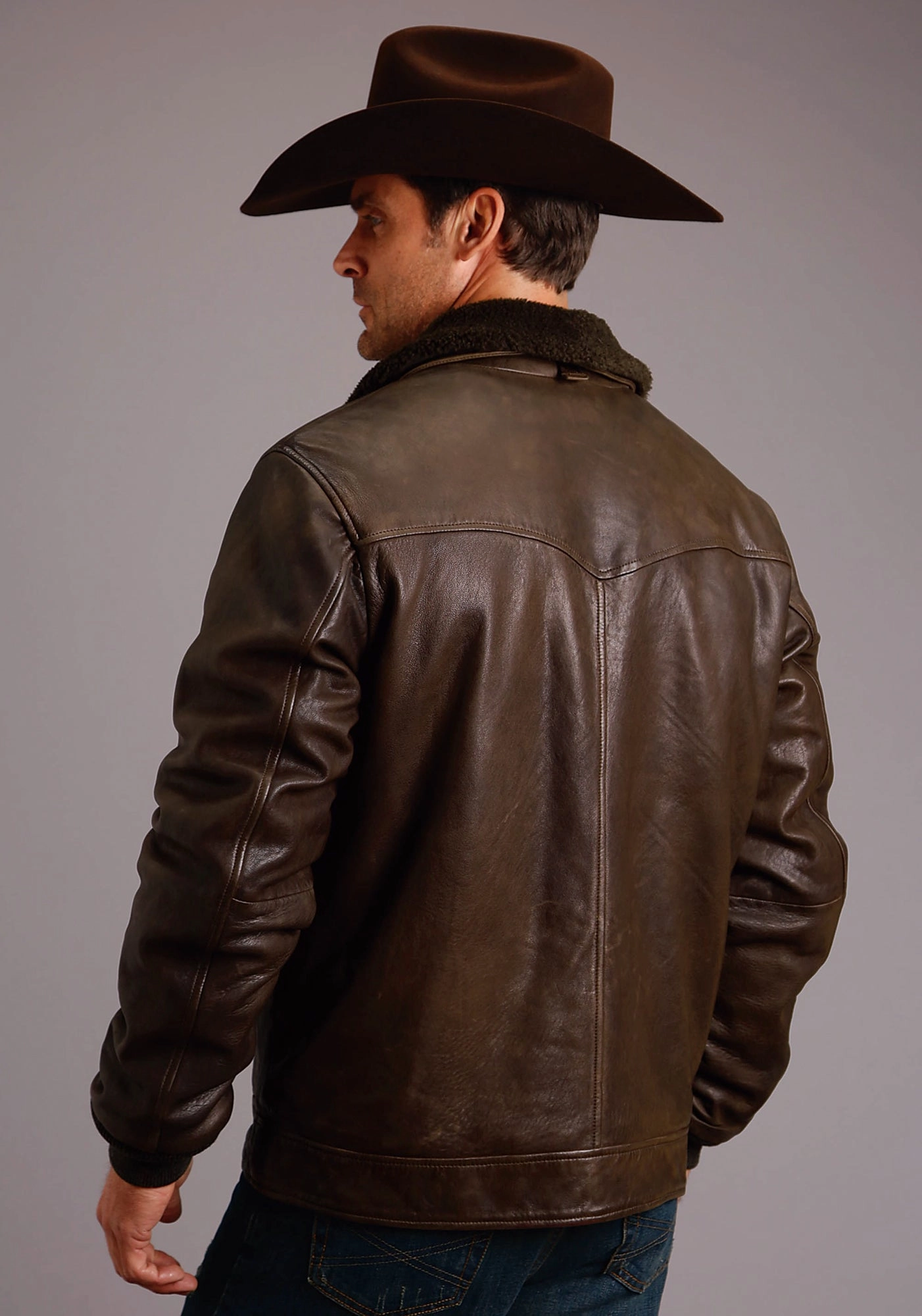 Stetson Mens Brown Leather Smooth Sherpa Jacket Easy Wear