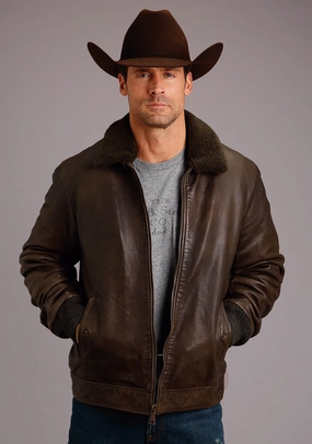 Mesh Venting Stretchable Material Stetson Mens Brown Leather Smooth Sherpa Jacket