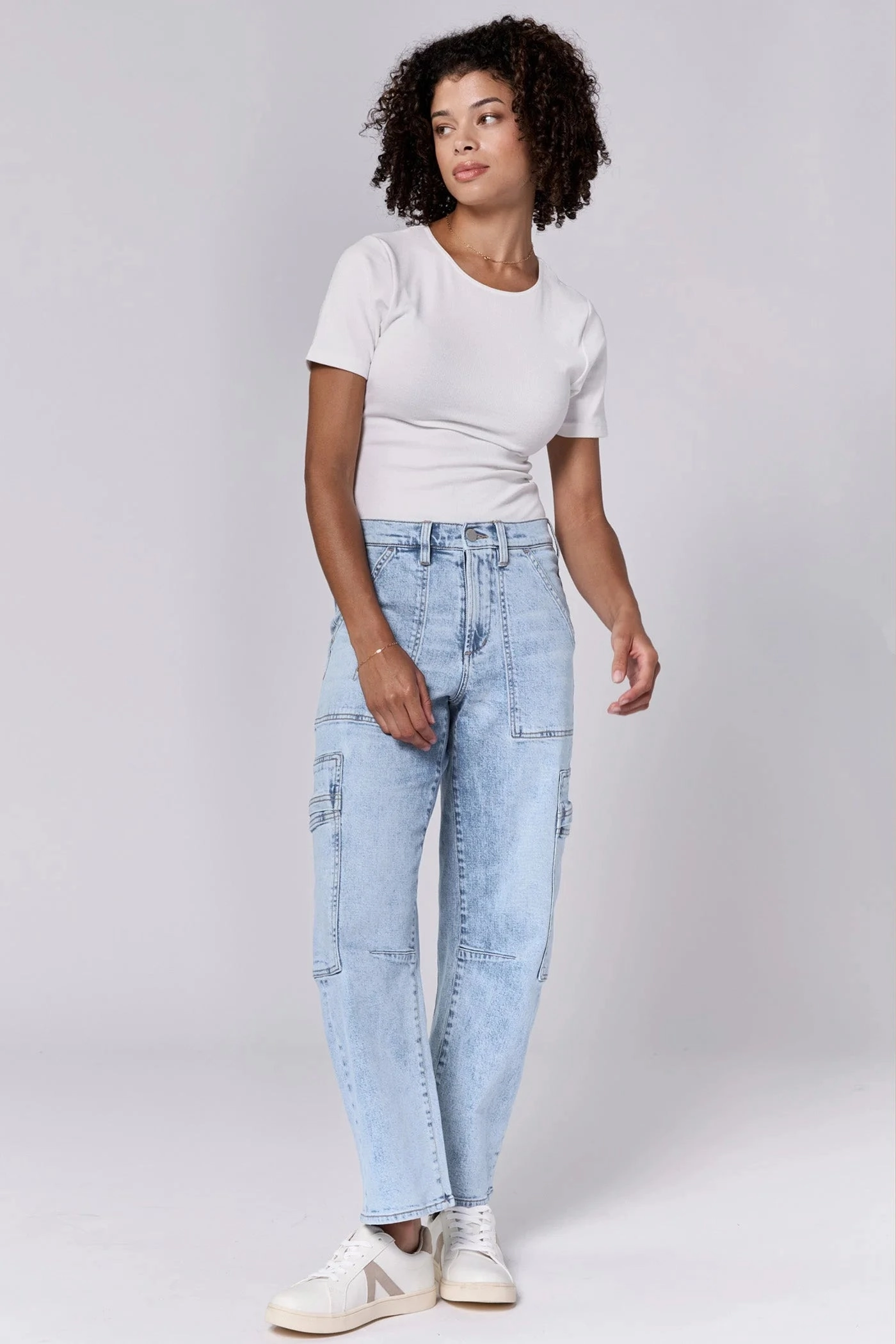 Lasso High Rise Cropped Jeans - Tejano Blue Non Slip Shoulder Seams ContrastPlacket