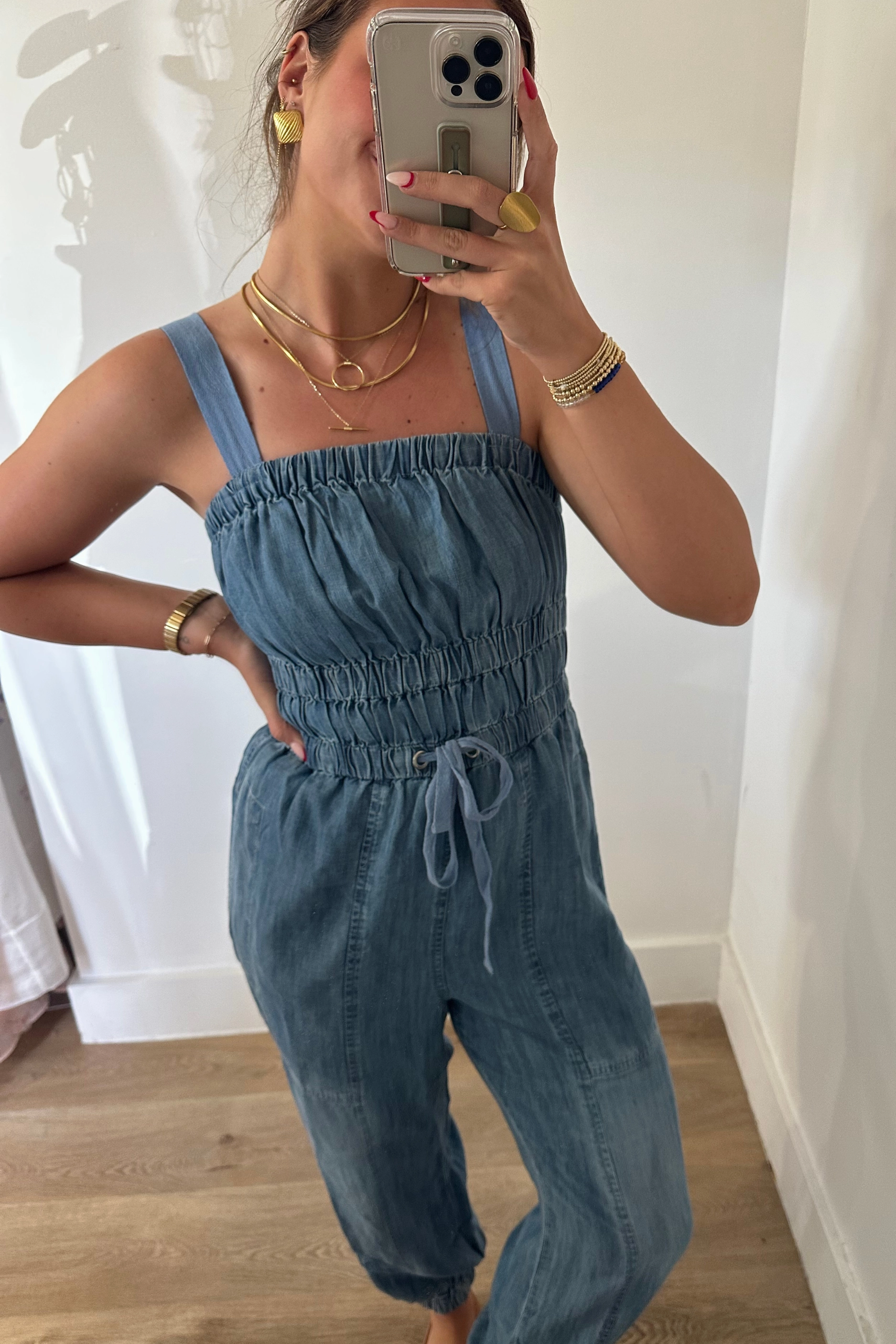 Minimal Edge Sleek Fit Lasting Love Denim Jumpsuit - Light Blue