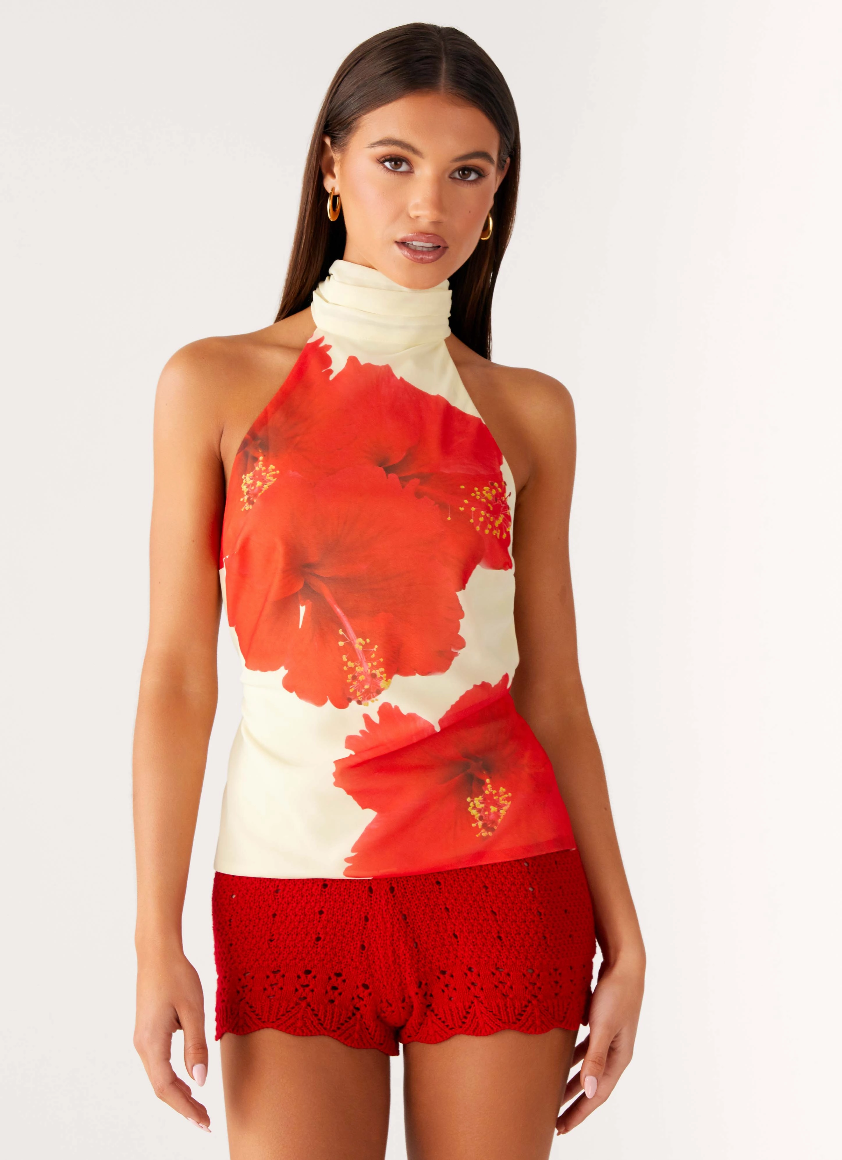 Chic Tee Felicity Halter Top - Scarlet Floral