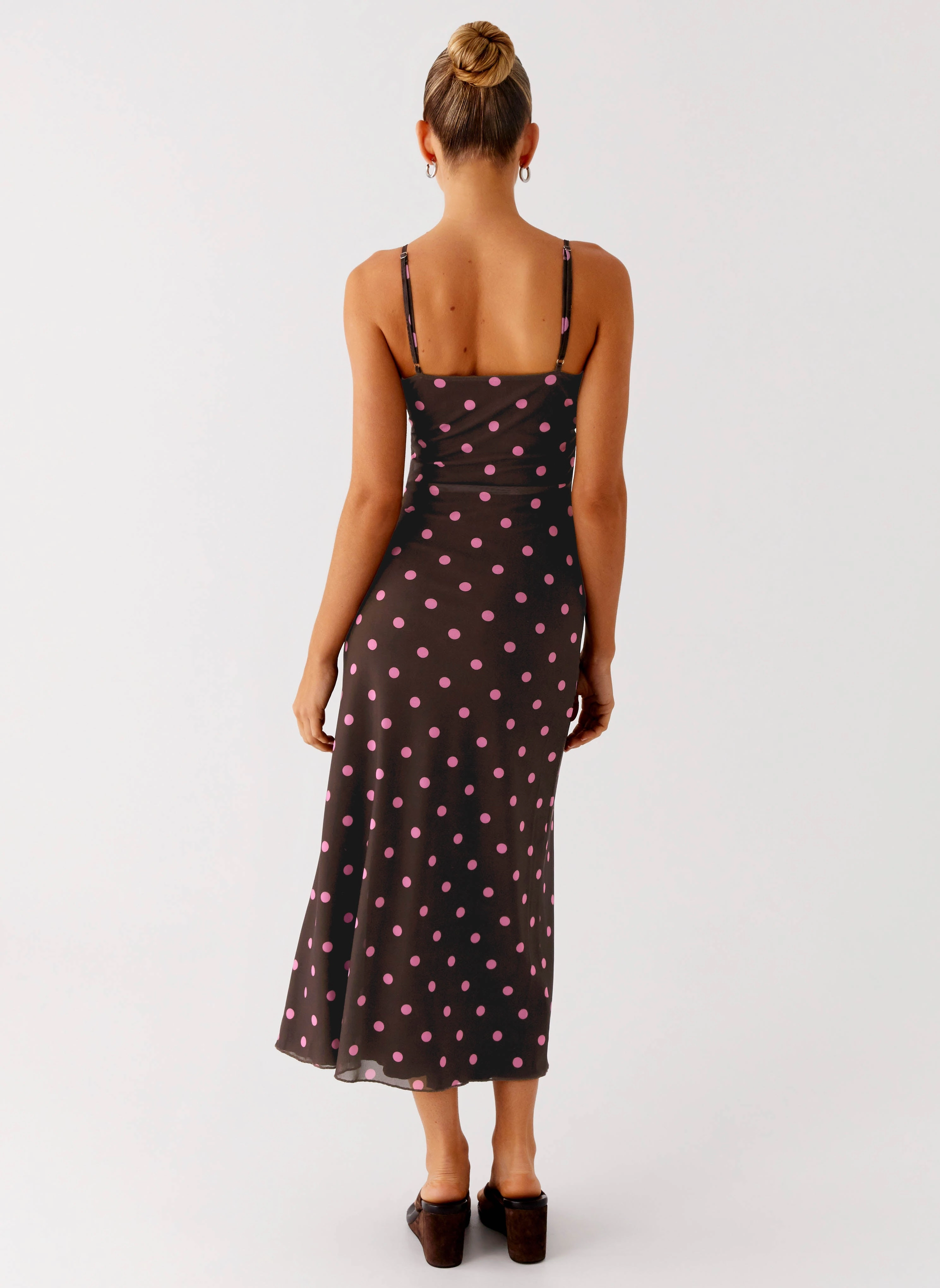 Latto Midi Dress - Chocolate Strawberry Dot Draped Silhouette