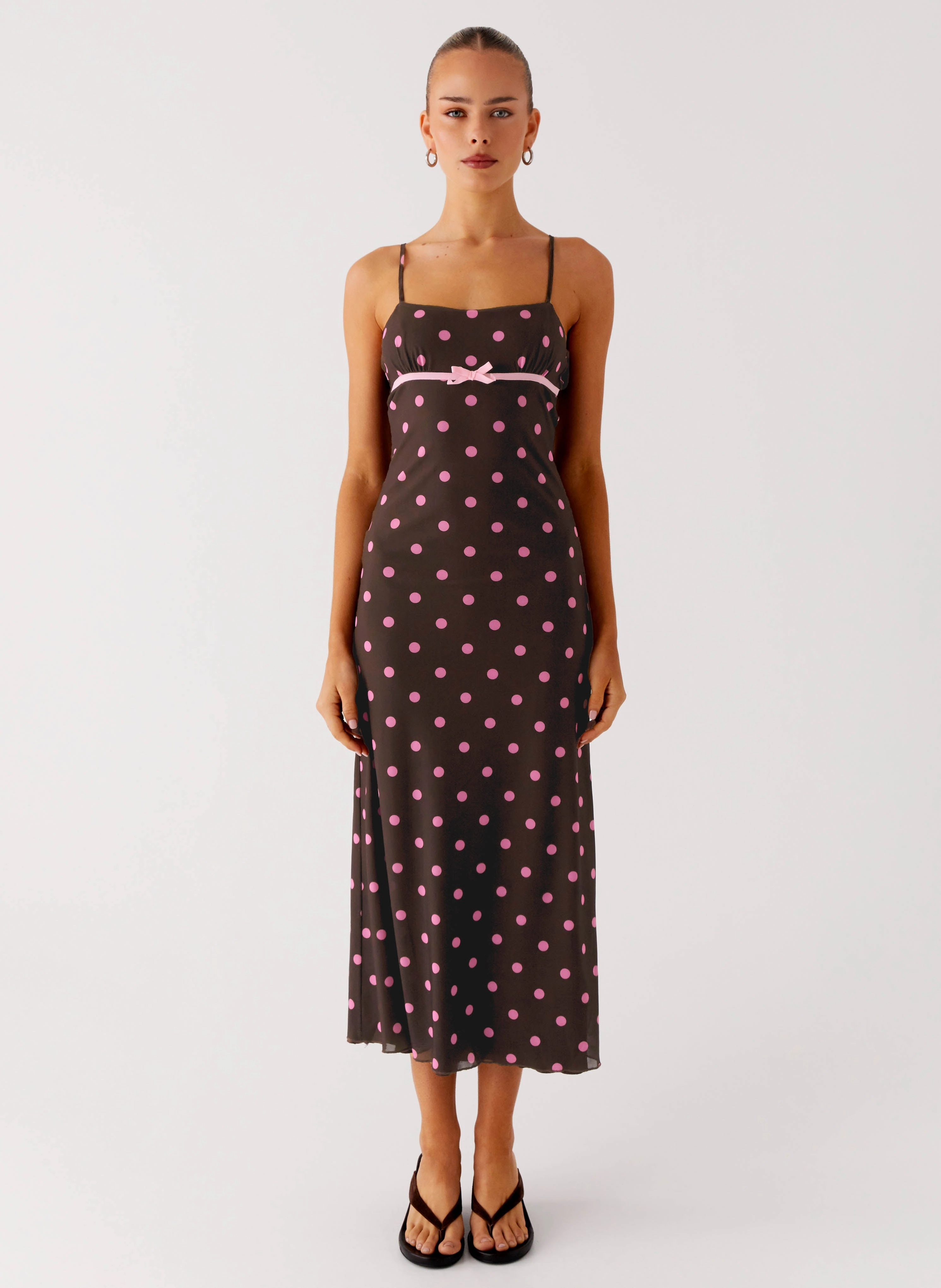 Latto Midi Dress - Chocolate Strawberry Dot Adjustable-Straps