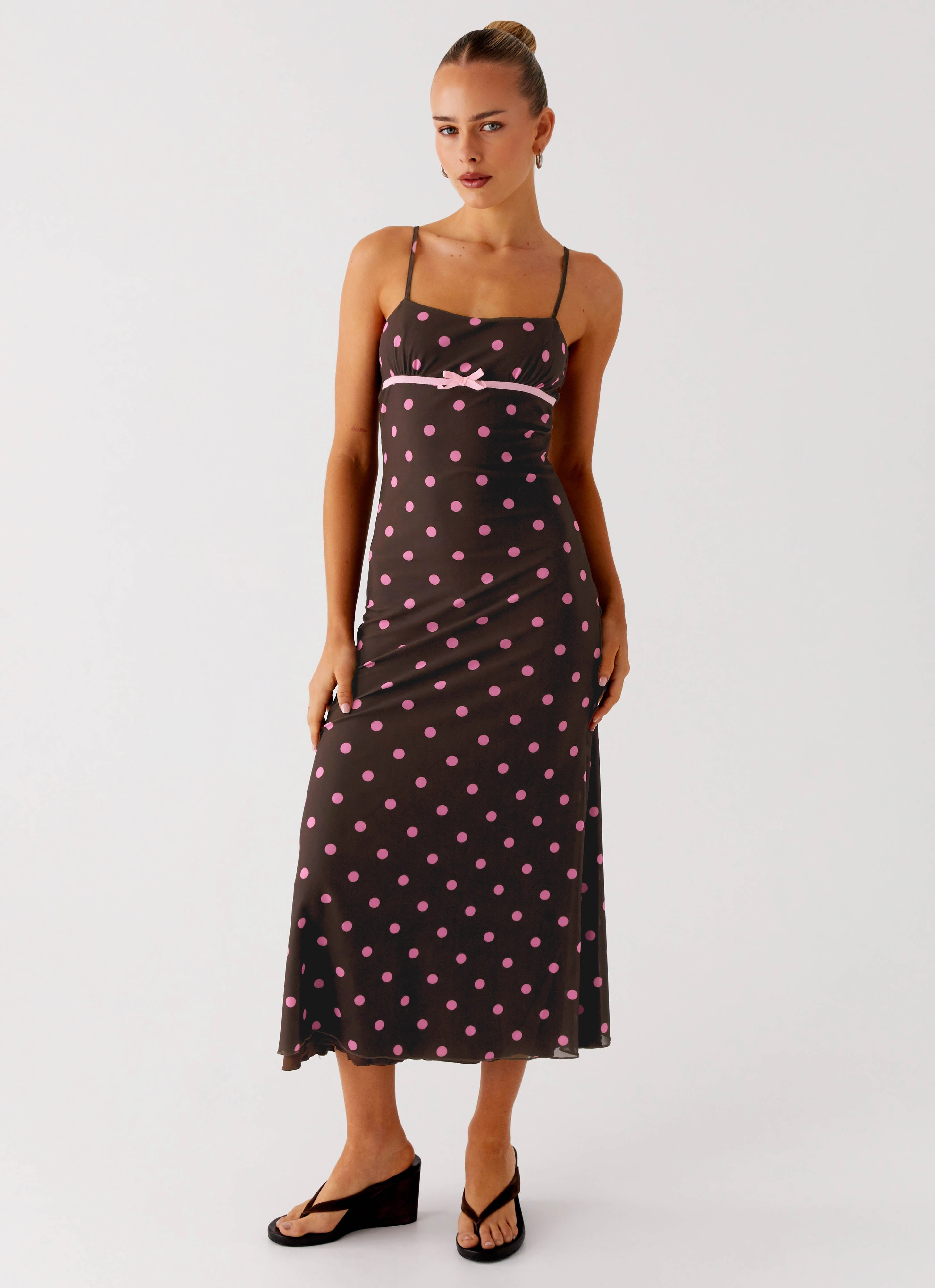 Latto Midi Dress - Chocolate Strawberry Dot Layered Volume