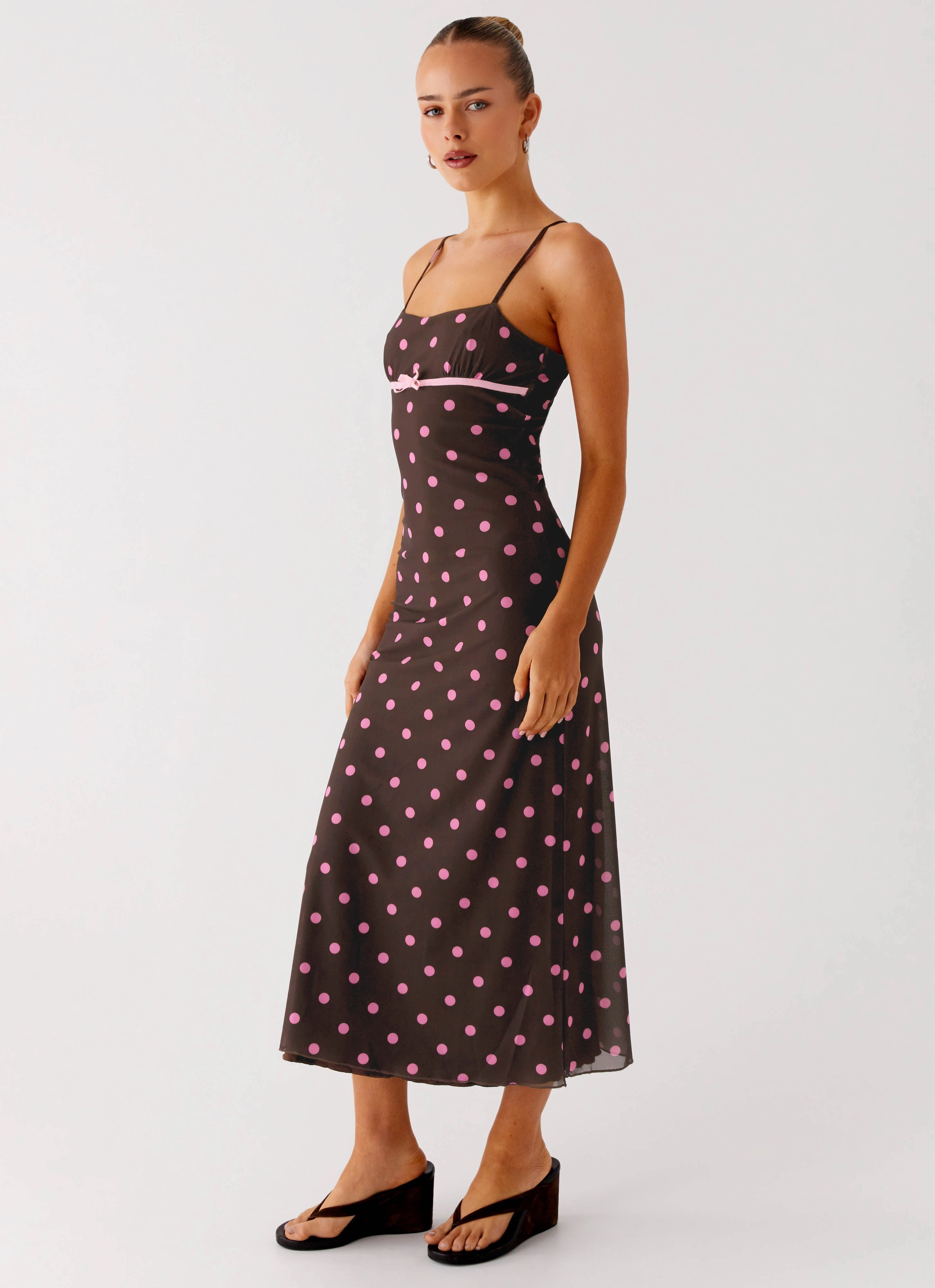 Latto Midi Dress - Chocolate Strawberry Dot Simple Ease Everyday Comfort Wear
