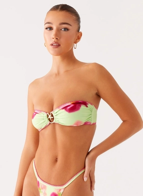 Laurel Bikini Top - Green Tropical Wide Band Waist