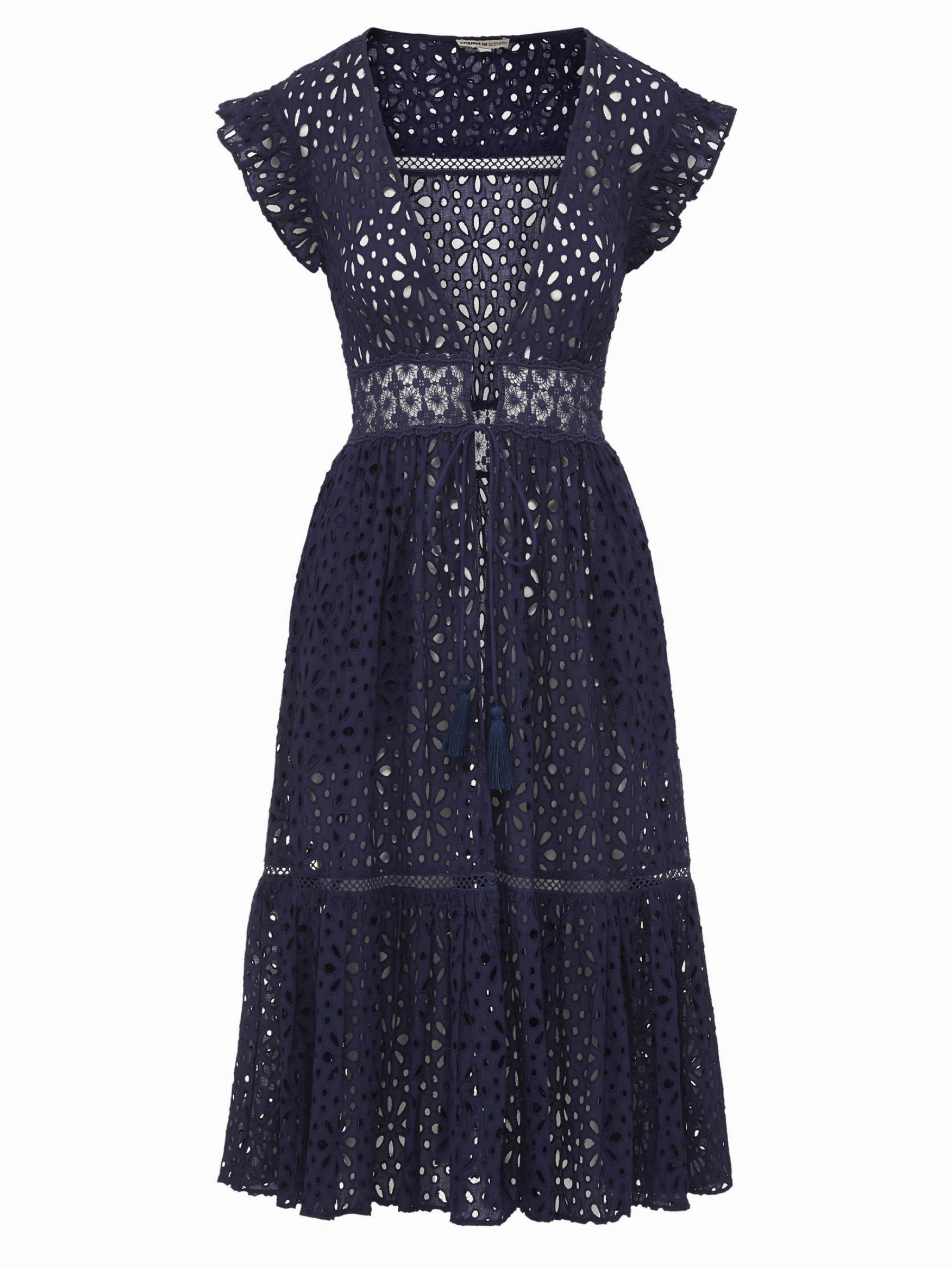 Lauren Coverup Dress Seaside Eyelet Navy Sweetheart-Neck Effortless Style