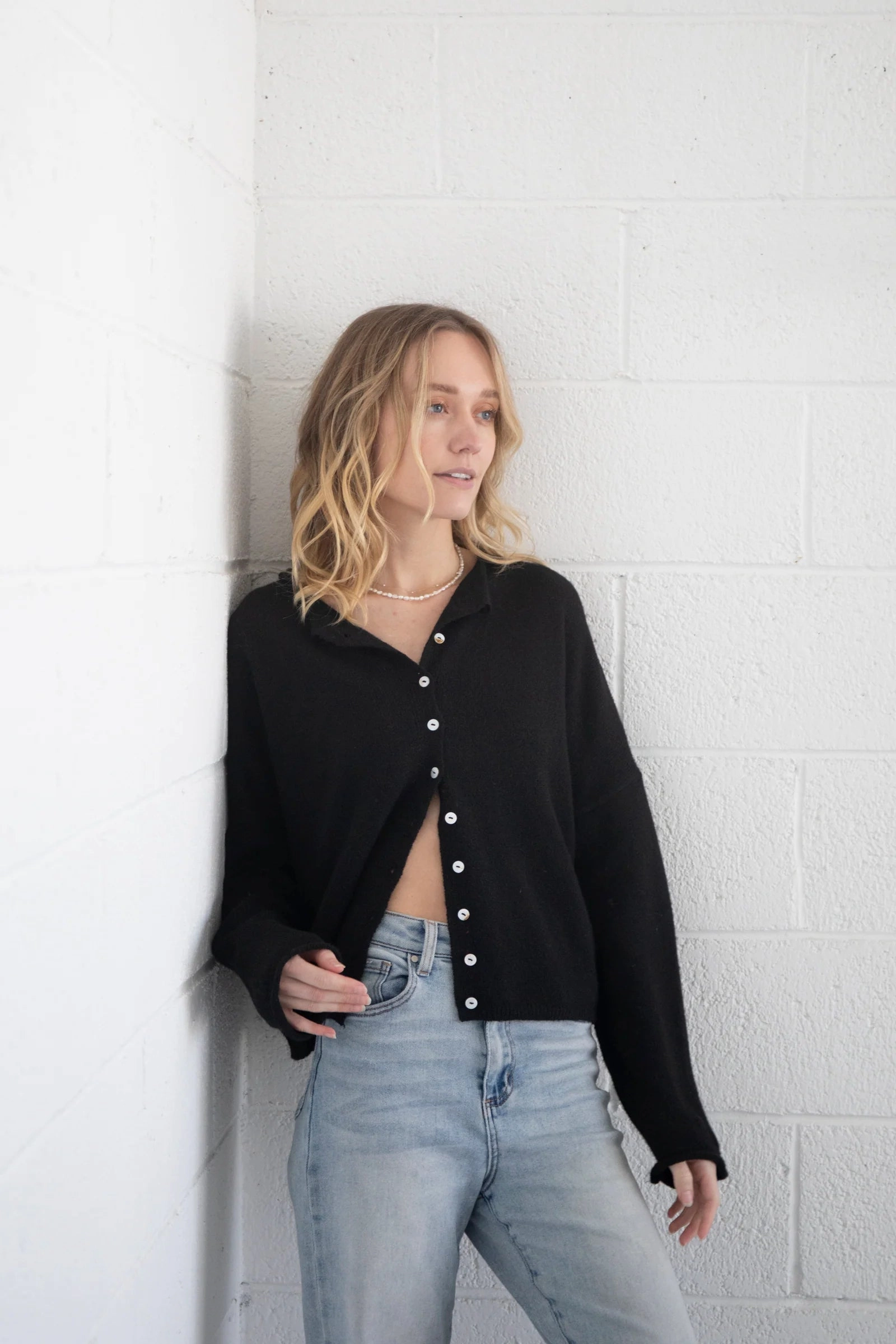 PreWashed Relaxed Top Piper Cardigan - Black