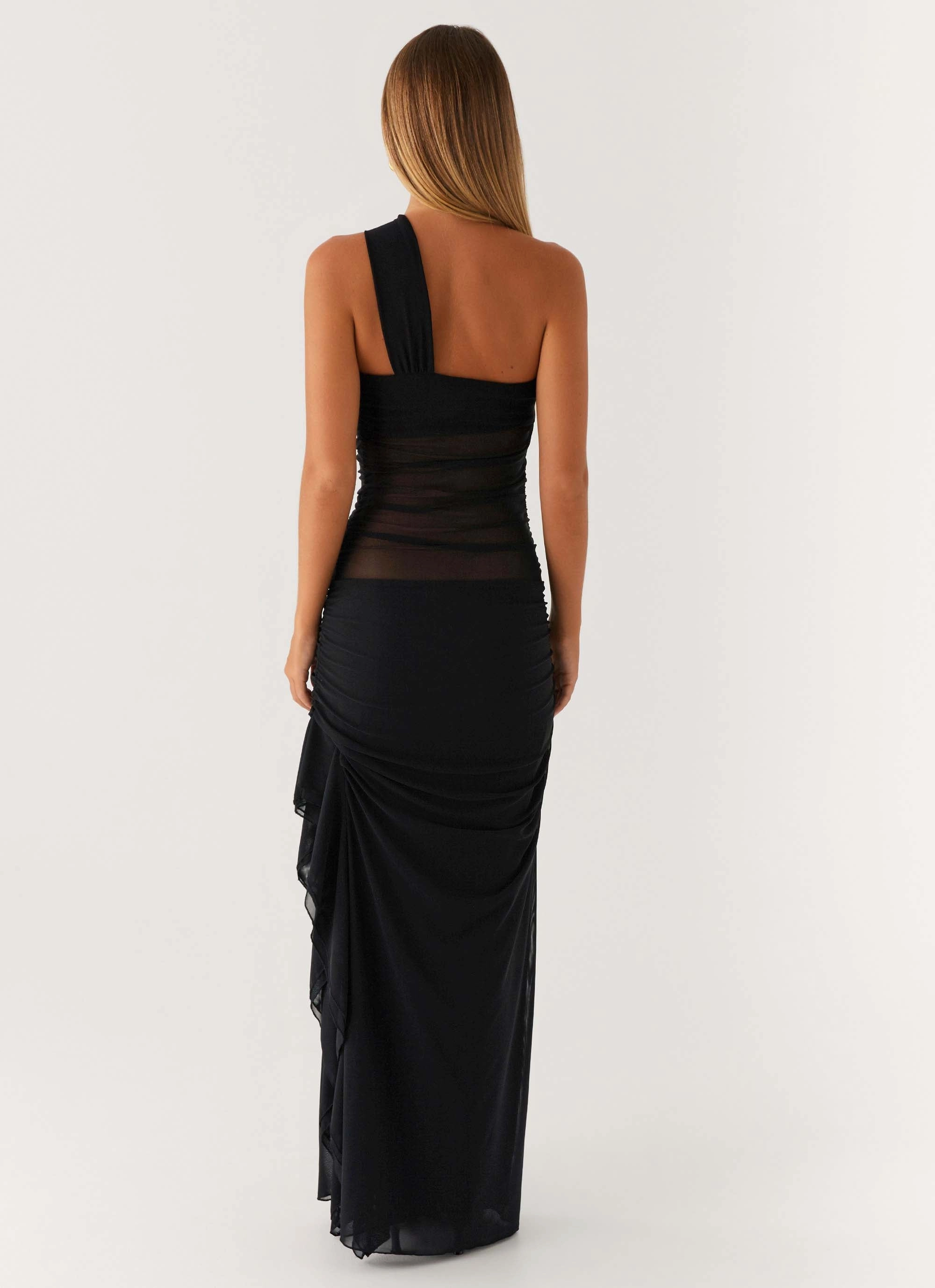 Fiona Maxi Dress - Black Smart Lines Silky Surface