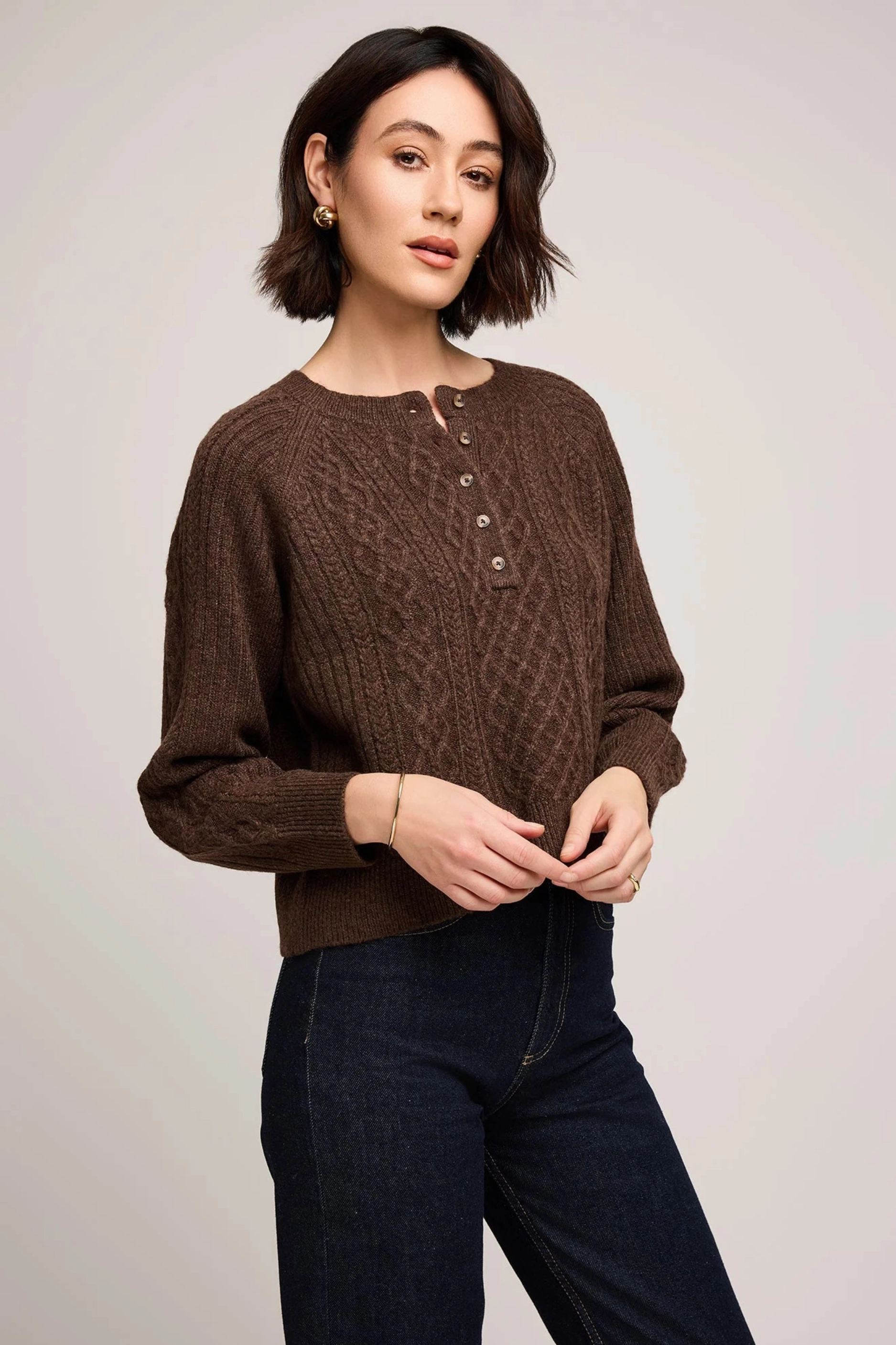FlexibleWaistband Breathable Mesh Insert Aspen Cardigan - Heather Chocolate