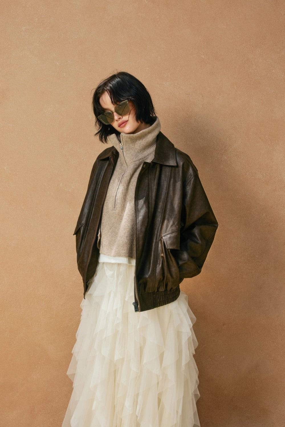 Oversized Faux Leather Biker Jacket - Espresso Comfy Cardigan NonChafingEdges