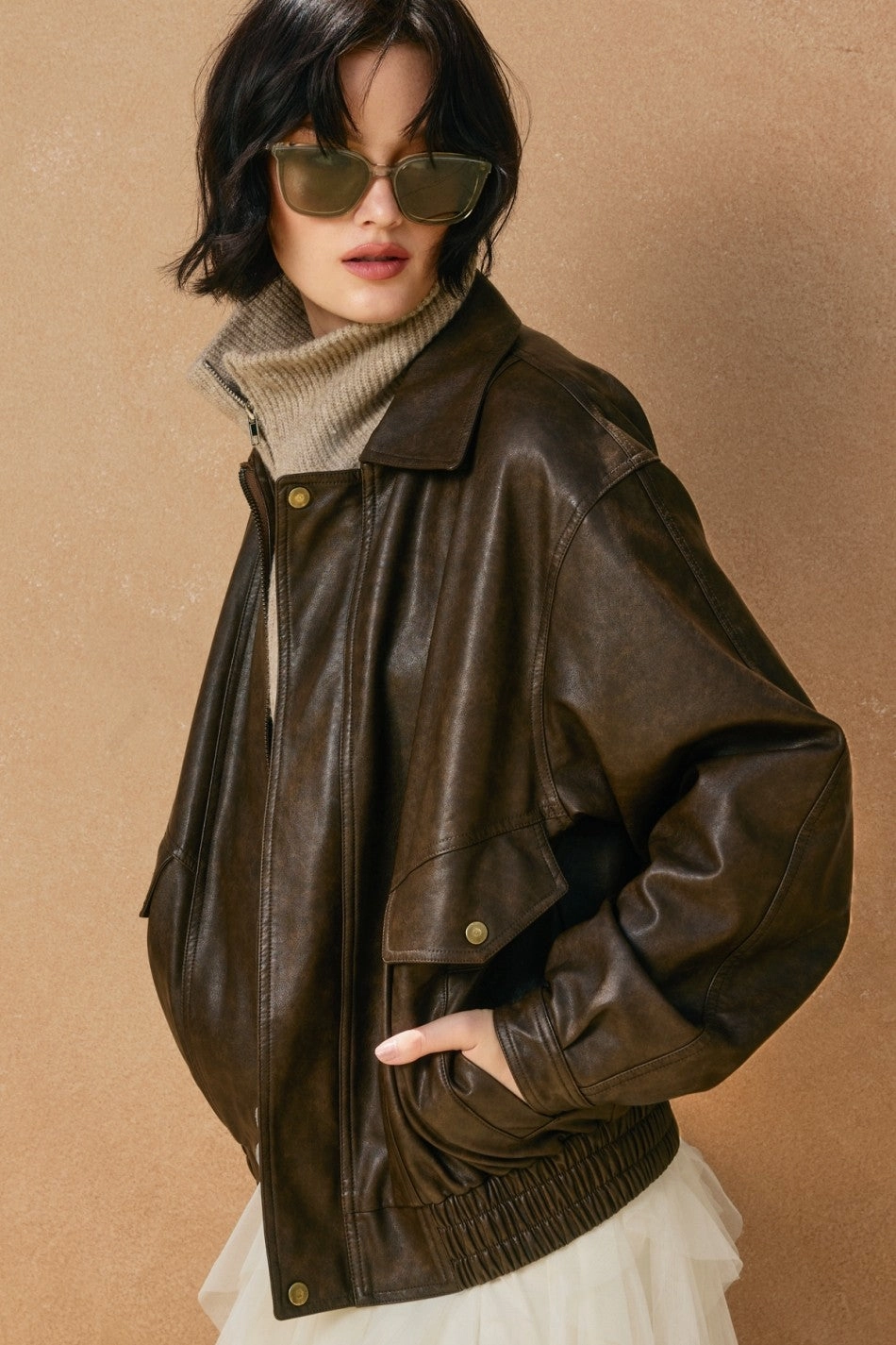 Oversized Faux Leather Biker Jacket - Espresso Durable Weave Zero Waste Cut Pattern