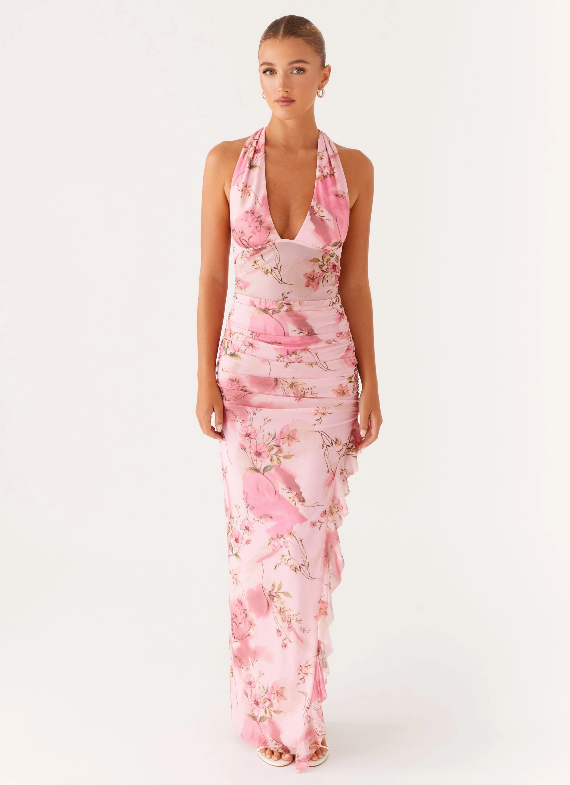 Timeless Line Lounge Moment Micca Halter Maxi Dress - Pink Floral Print