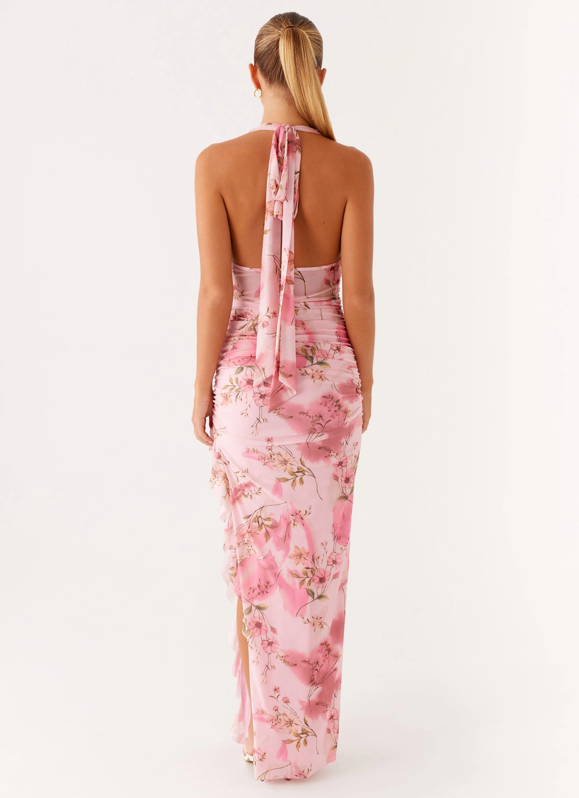 Summer Staple Micca Halter Maxi Dress - Pink Floral Print