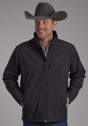 Roper Mens Technical Zip Charcoal Polyester Softshell Jacket FleeceLined Zipper Guard Weatherproofing