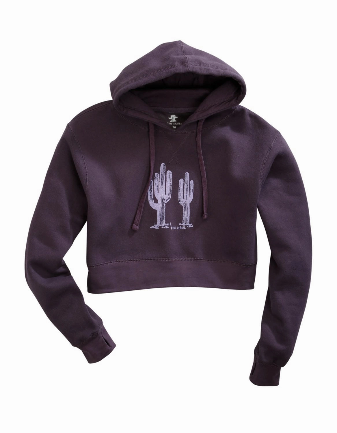 Tin Haul Womens Purple Cotton Blend Cactus Print Hoodie High Neckline