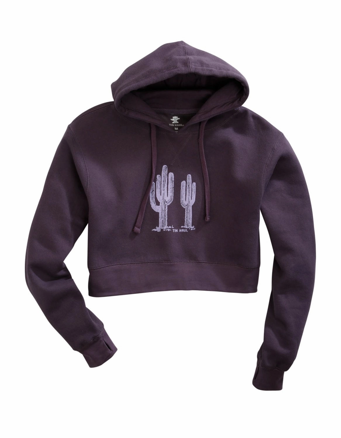 Breathable Mesh Panels Tin Haul Womens Purple Cotton Blend Cactus Print Hoodie