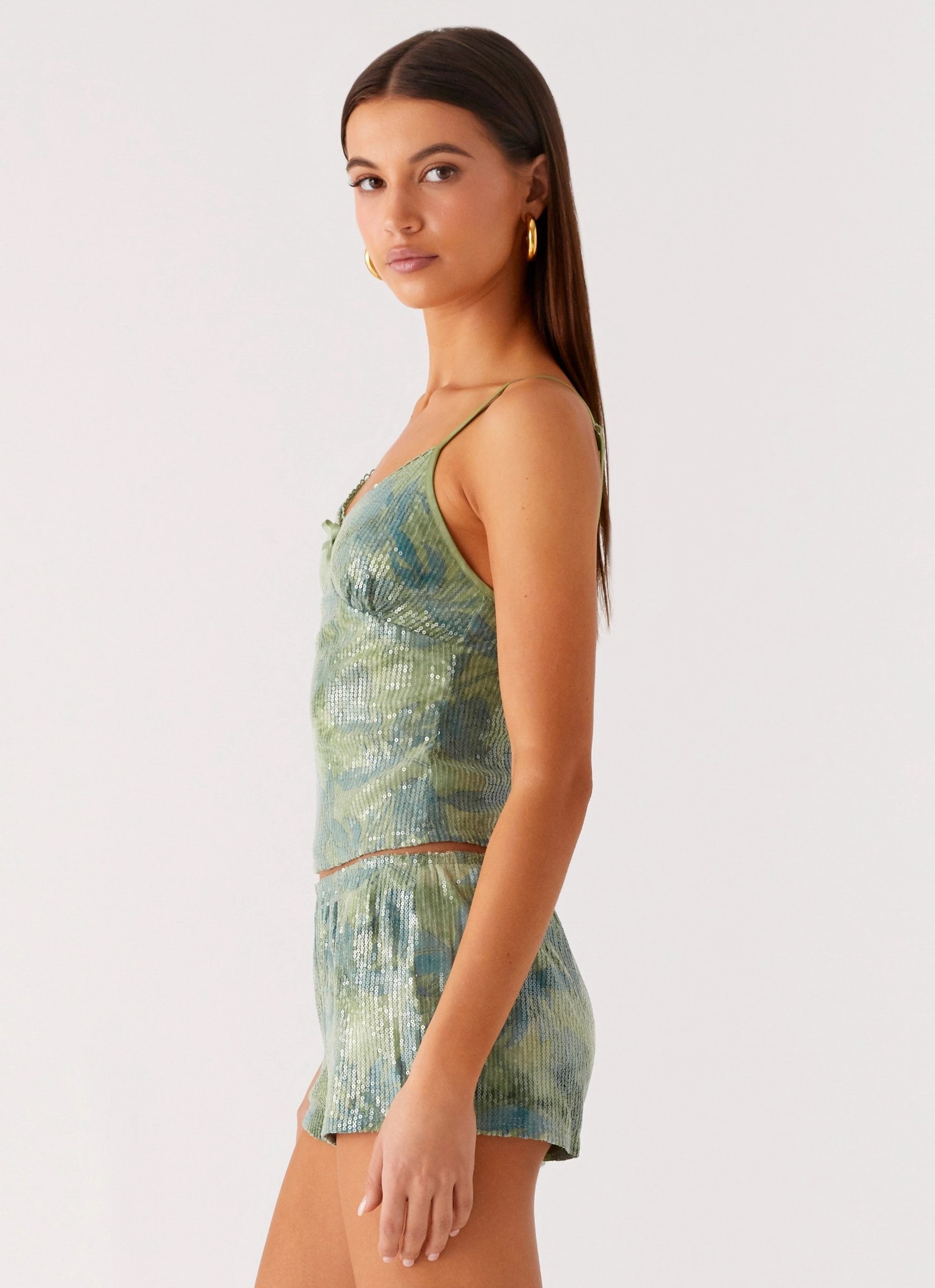 Modular Layering System OrganicCotton Ajean Sequin Cami Top - Lime Blood