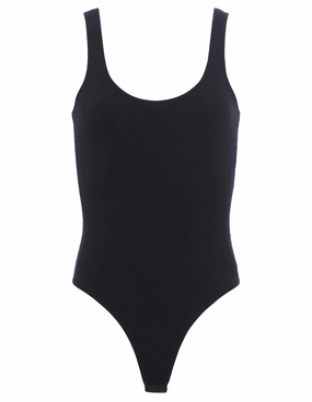 L'AGENCE Nica Scoop Neck Bodysuit in Black Illuminated