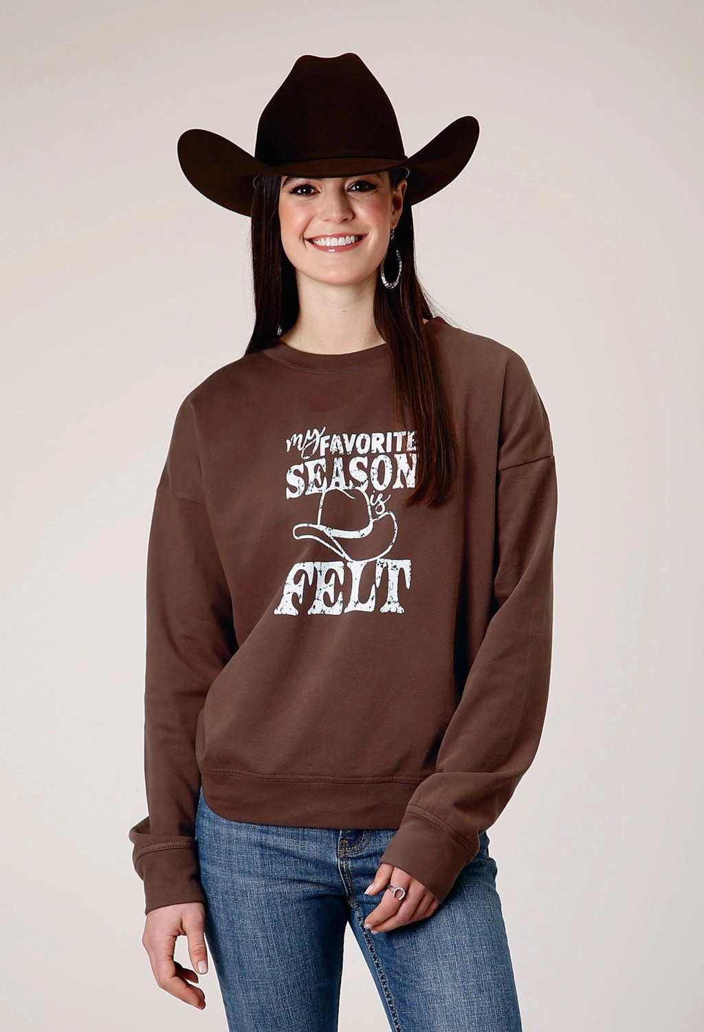 Roper Womens My Favorite Season Brown 100% Cotton Sweatshirt All-Season Comfort Cozy Layered Wear