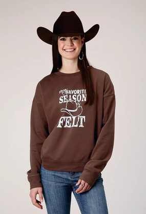Roper Womens My Favorite Season Brown 100% Cotton Sweatshirt Chilly Day Essentials
