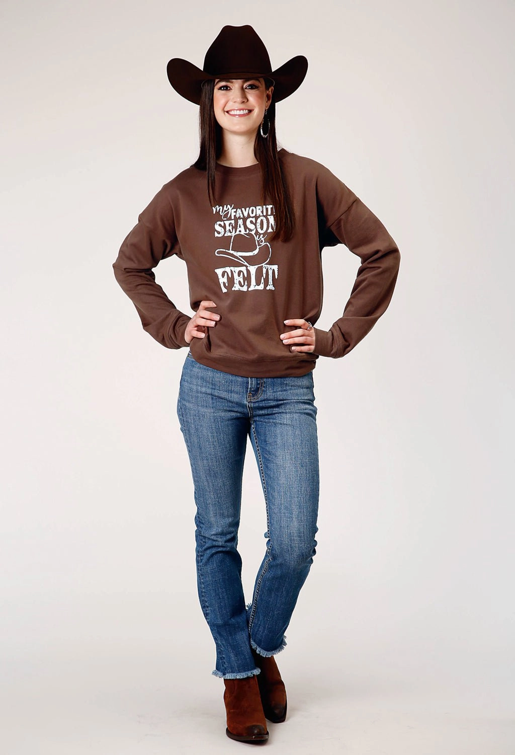 Snuggle Ready Stylish Knit Layer Roper Womens My Favorite Season Brown 100% Cotton Sweatshirt