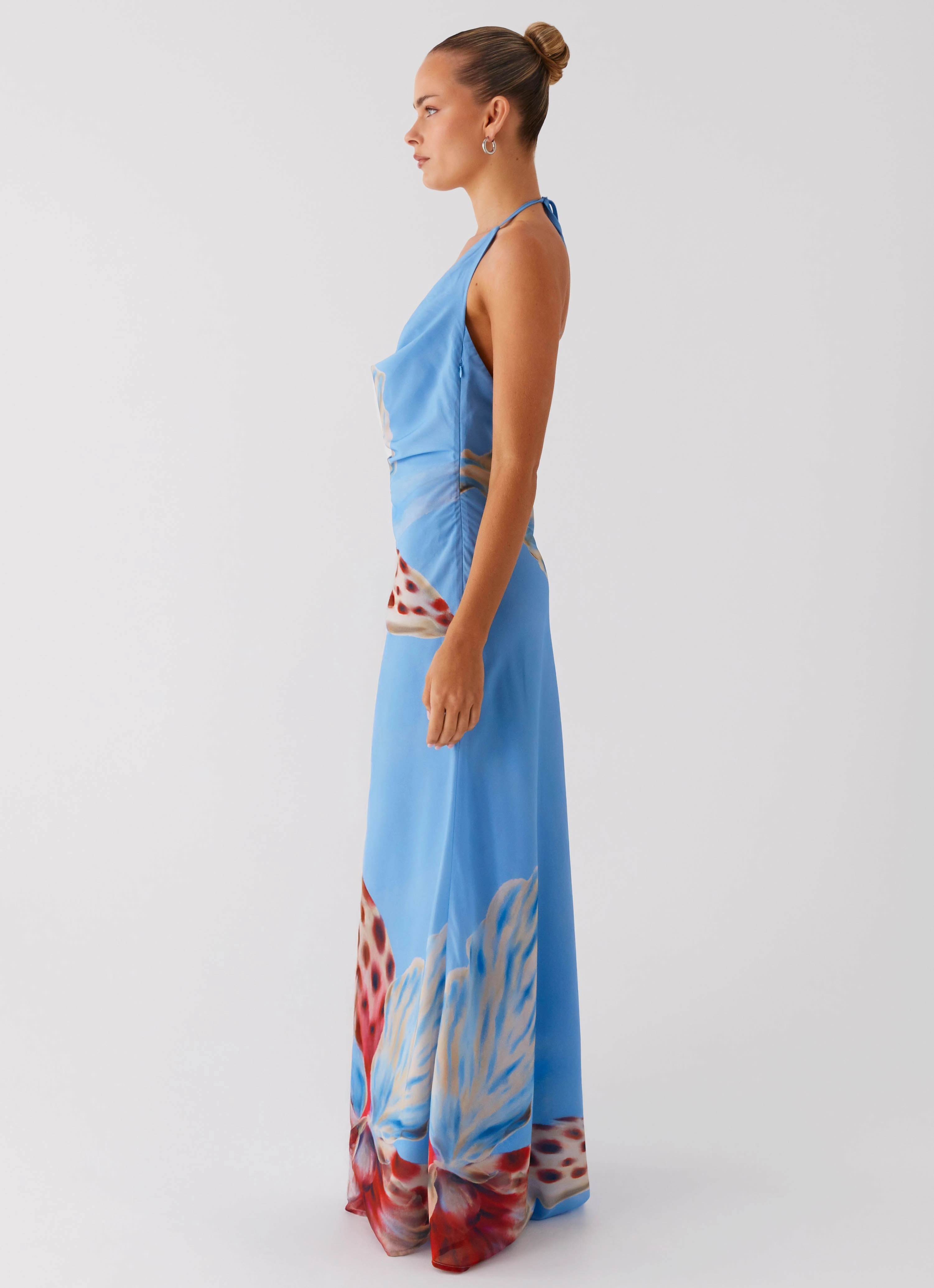 Stars Align Cowl Maxi Dress - Deep Sea Bloom Feminine Style Cool Fabric