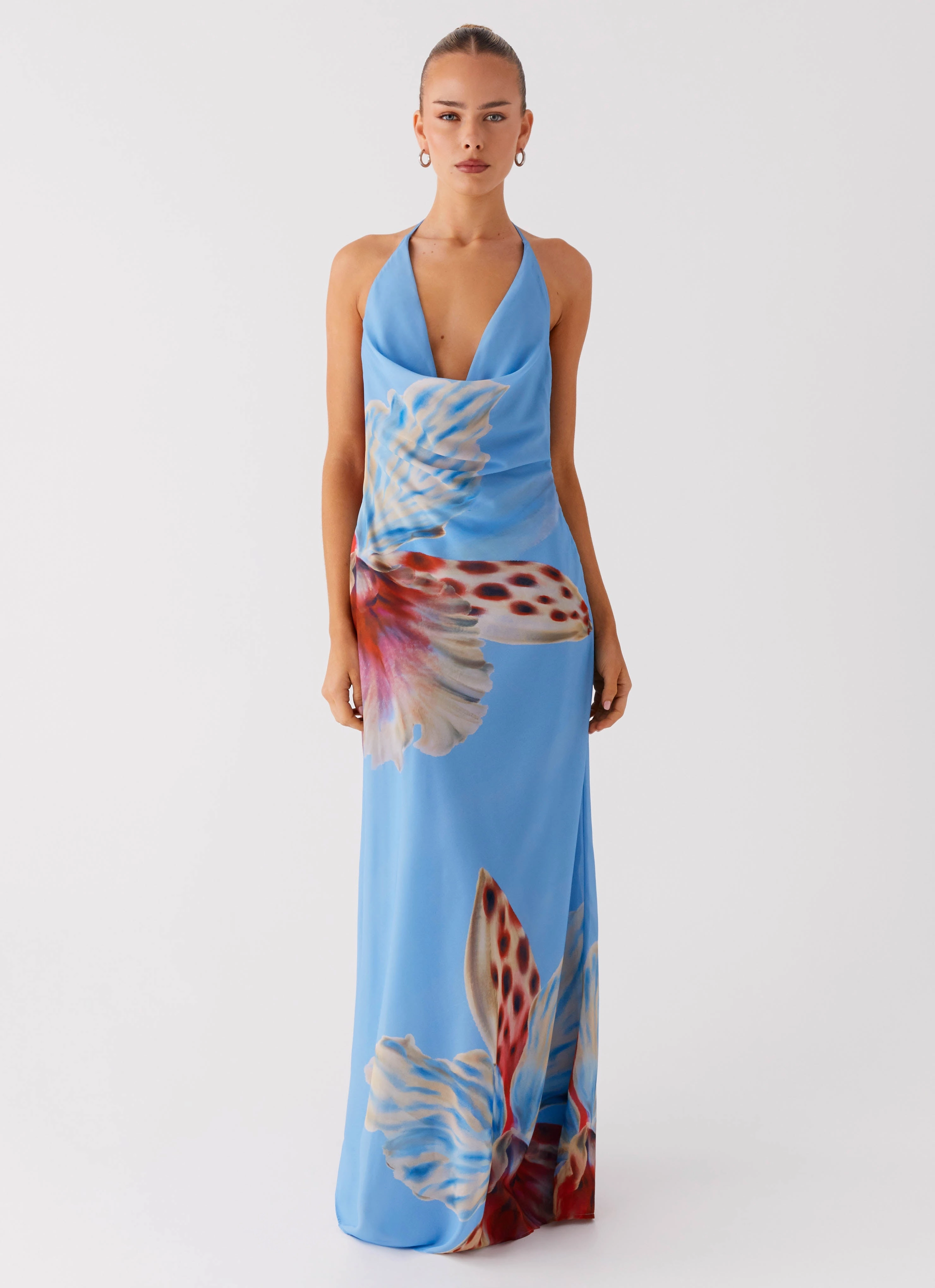 Bless Glow Stars Align Cowl Maxi Dress - Deep Sea Bloom