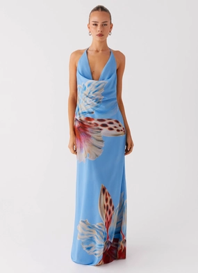 Stars Align Cowl Maxi Dress - Deep Sea Bloom Flare Swing Art Soul