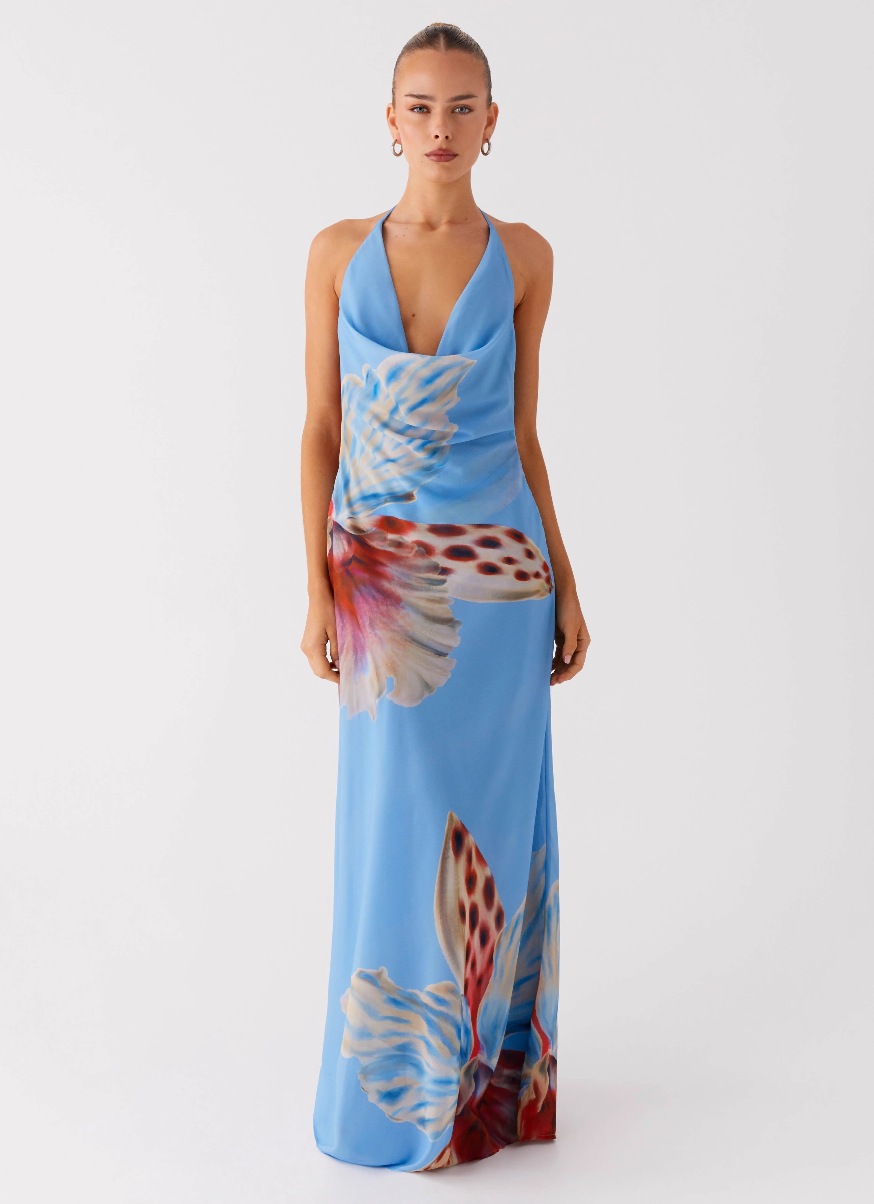 Smart and Relaxed Stars Align Cowl Maxi Dress - Deep Sea Bloom