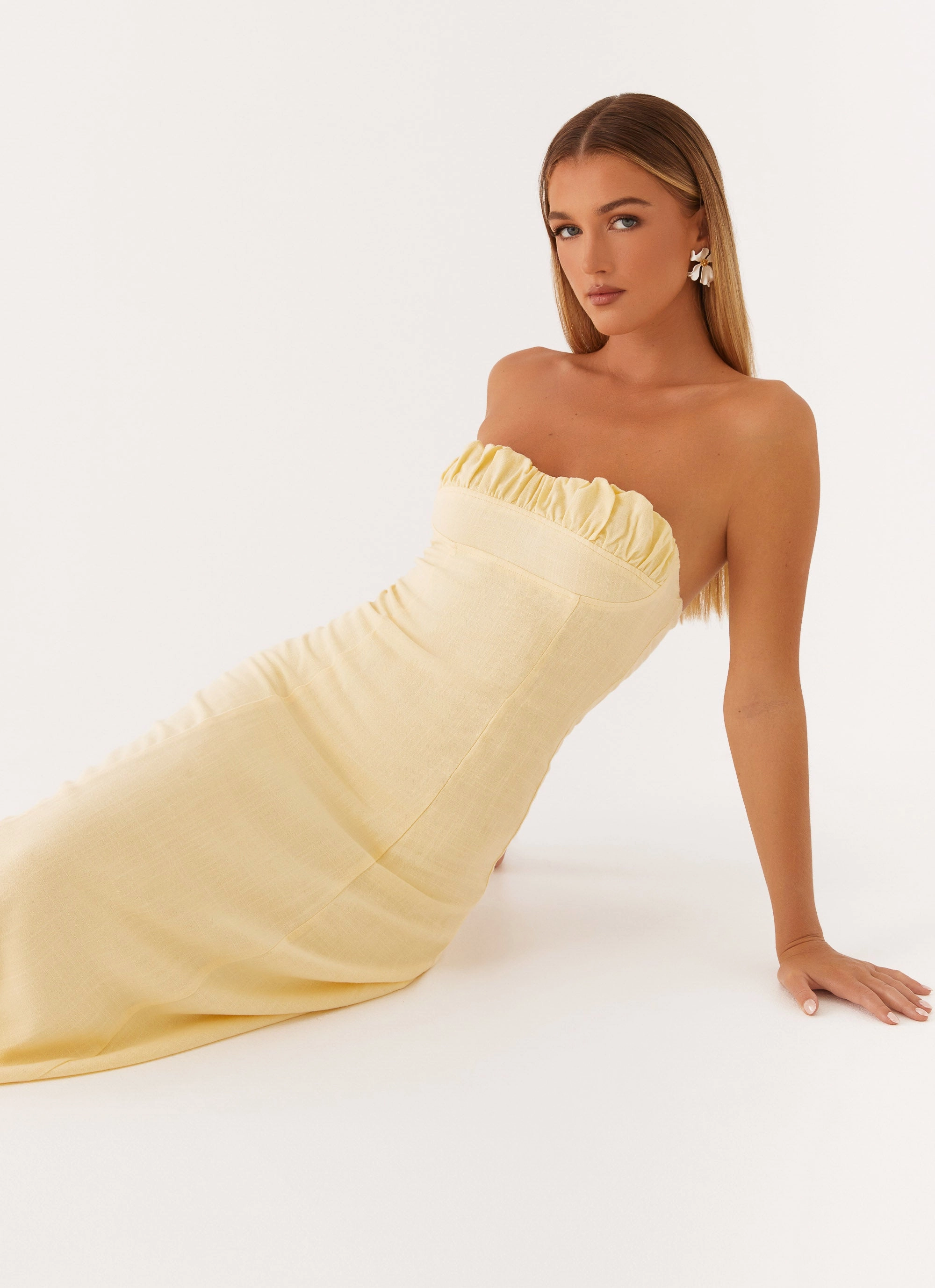Tayla Linen Maxi Dress - Yellow Sharp Finish