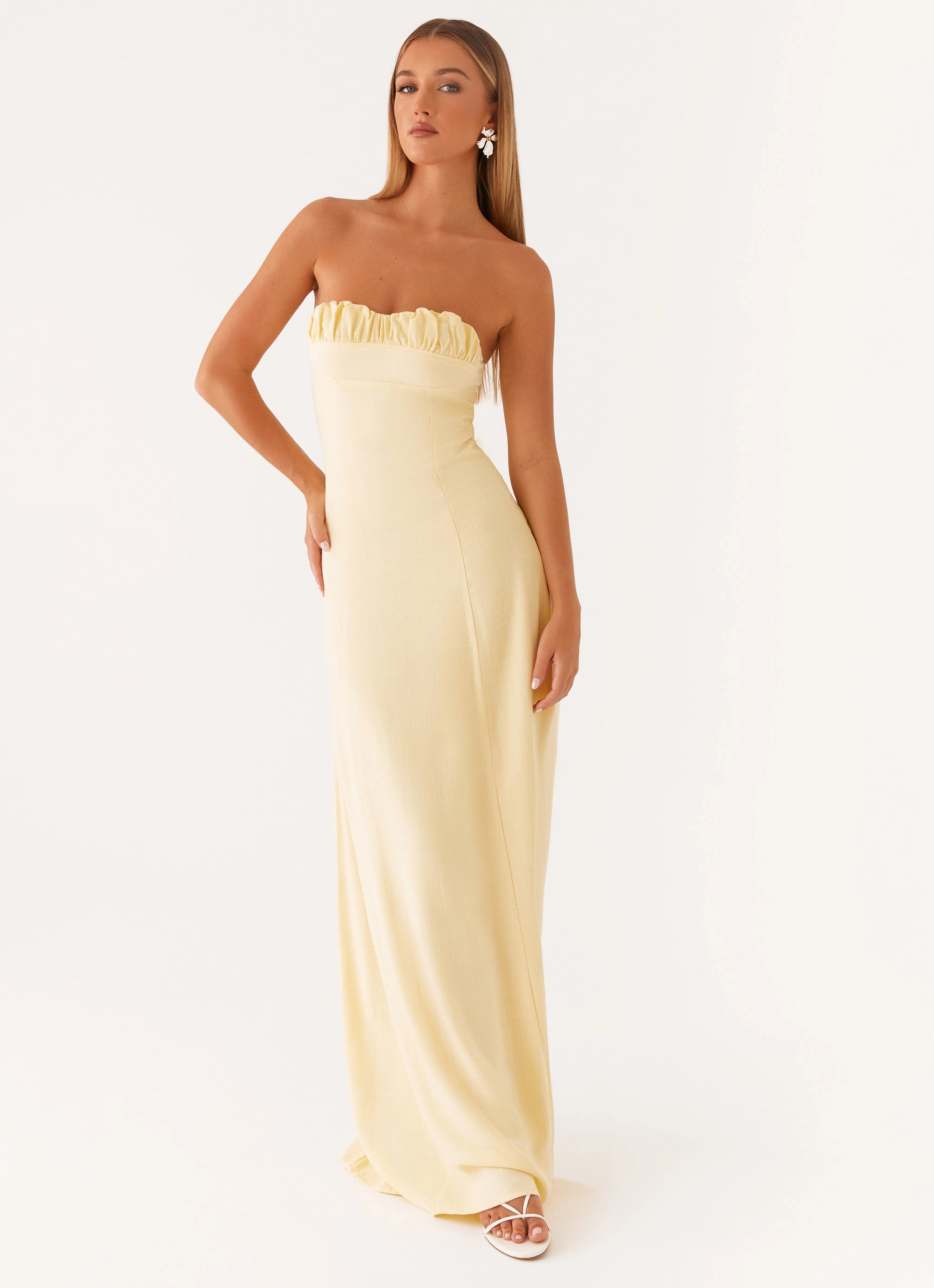Tayla Linen Maxi Dress - Yellow High Cut