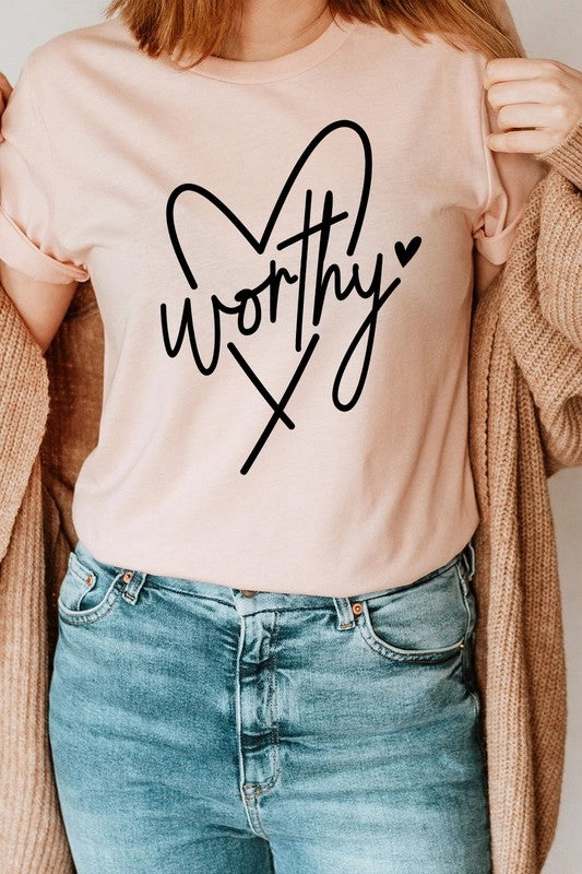 Worthy Heart Easter Basic Graphic Tee S-XL Flexible Neckline