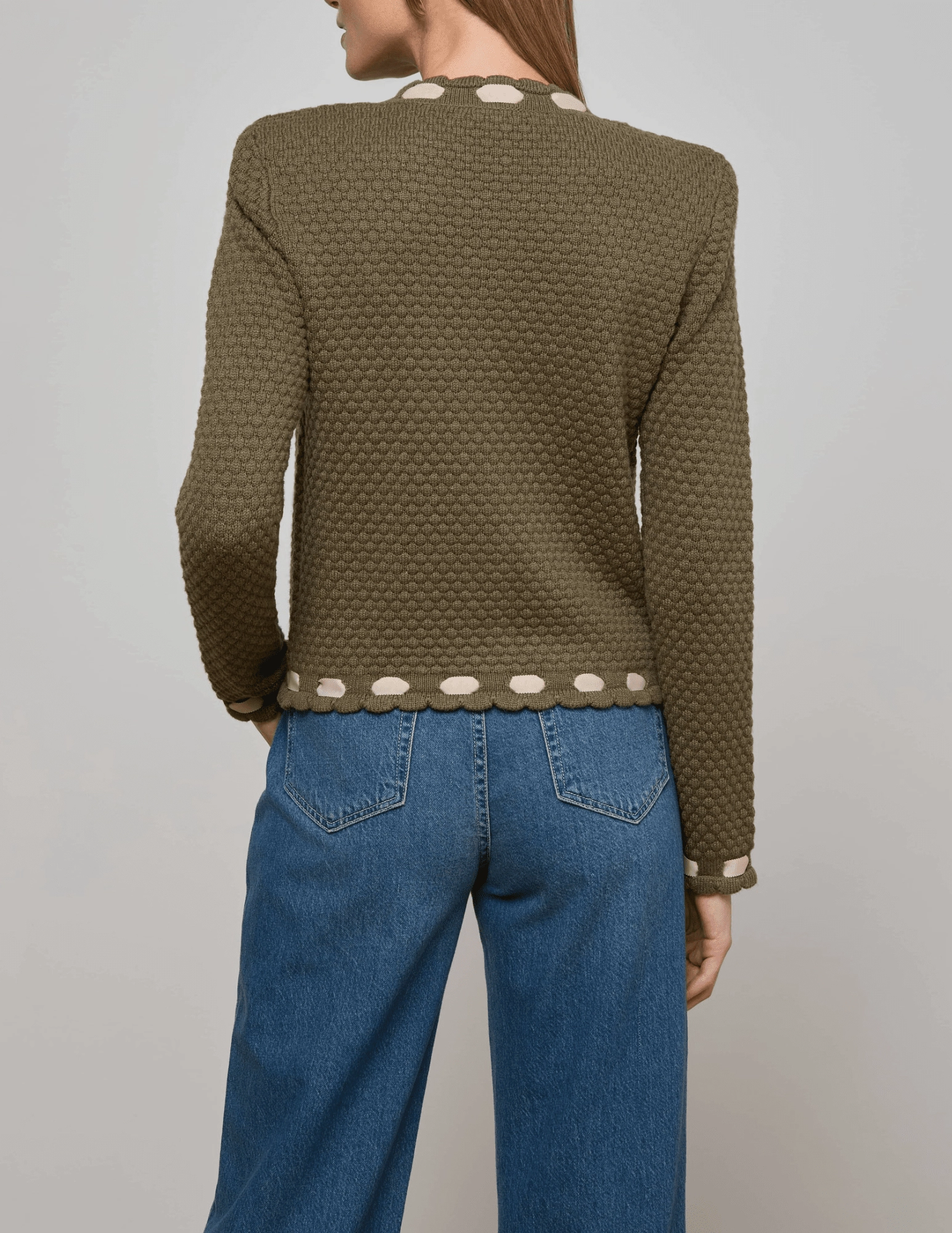 Cozy Fashion L'AGENCE Astor Contrast Trim Cardigan in Army Biscuit