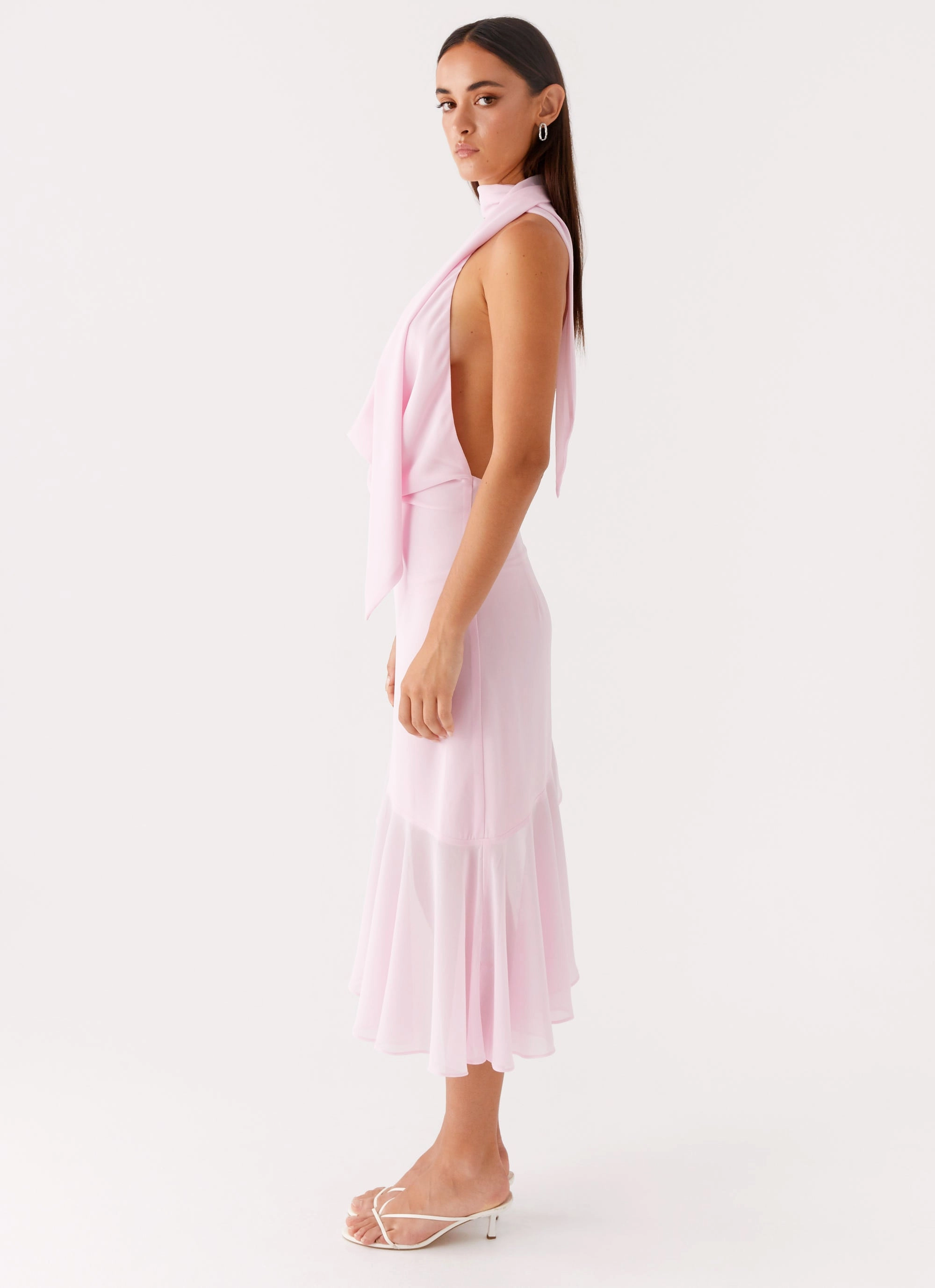 Layna Scarf Midi Dress - Pink Clean Outline Art Event