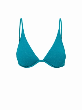 Leah Top In Jungle Green Metallic Pique Eco Friendly Packaging