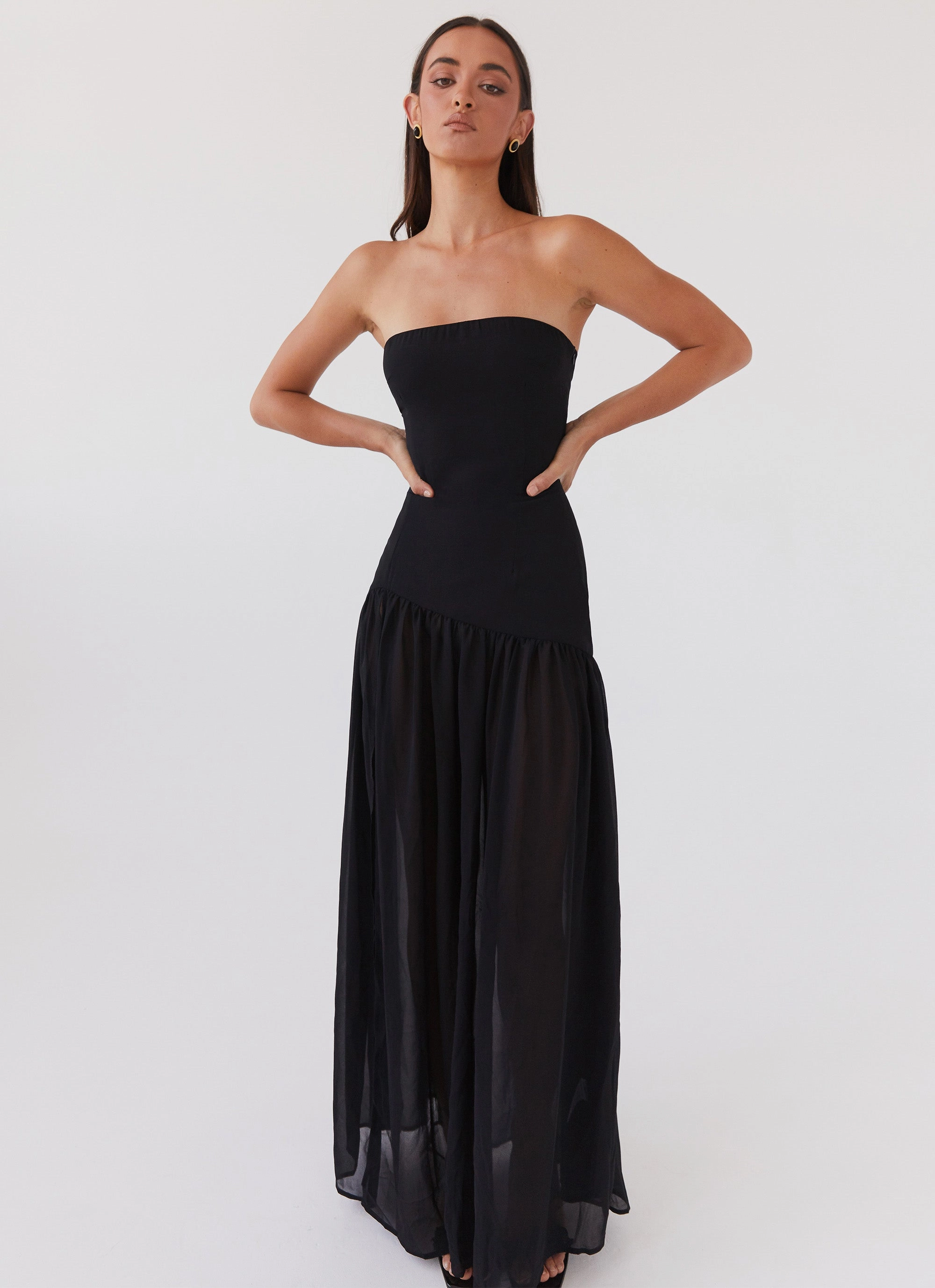 Vacation Outfit Eden Strapless Maxi Dress - Black