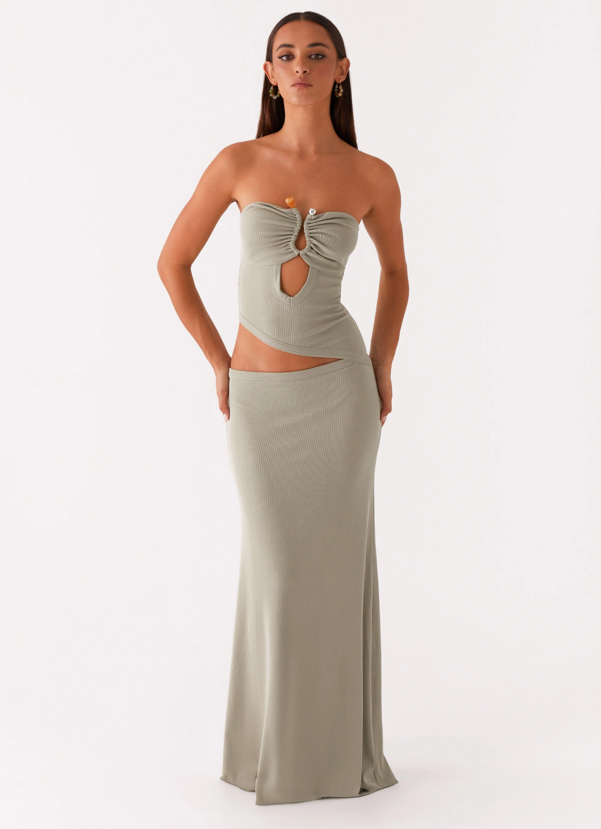 Wild Roses Maxi Dress - Sage Drawstring-Waist
