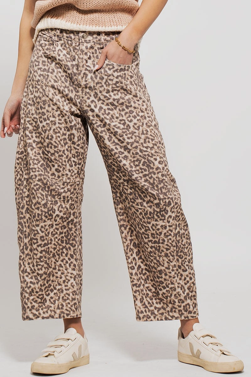 Leopard Print Barrel Jeans Moisture Lock Technology