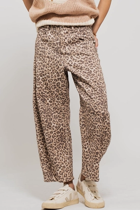 Sweat Wicking Liner Leopard Print Barrel Jeans