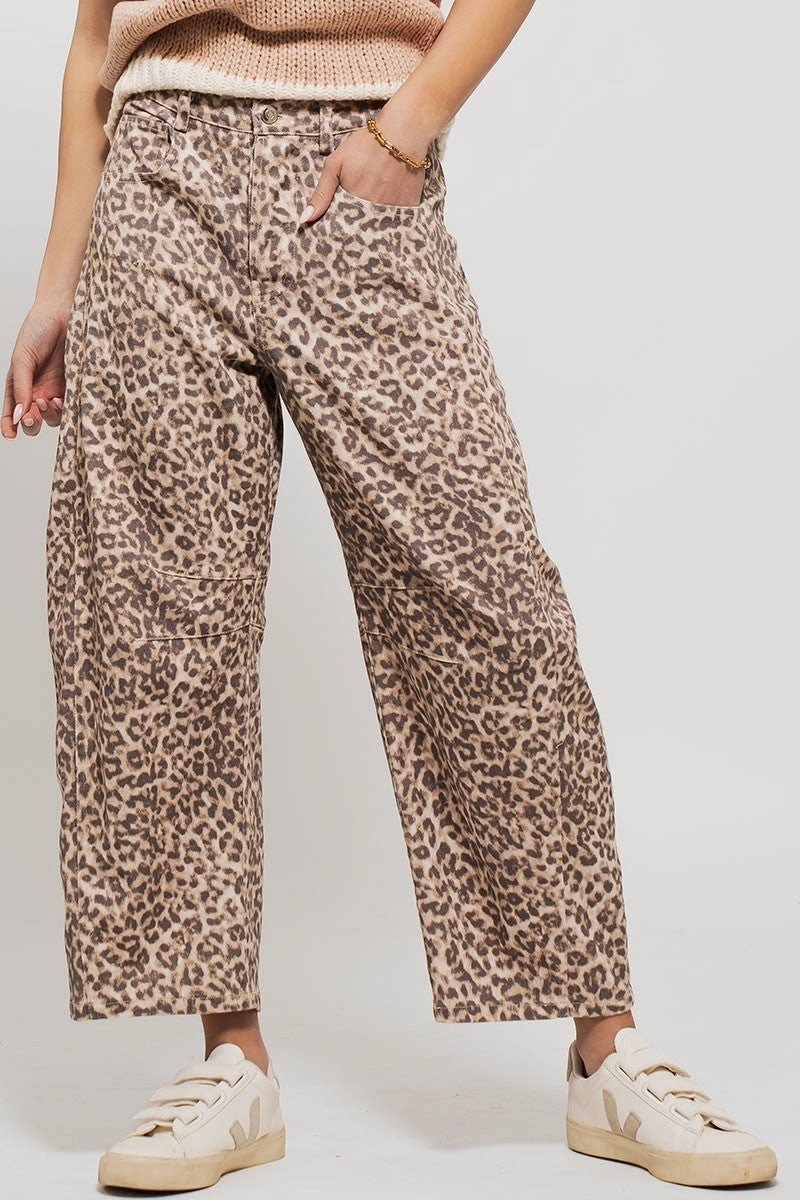 Leopard Print Barrel Jeans MultiPanelBreathability Thermal regulation