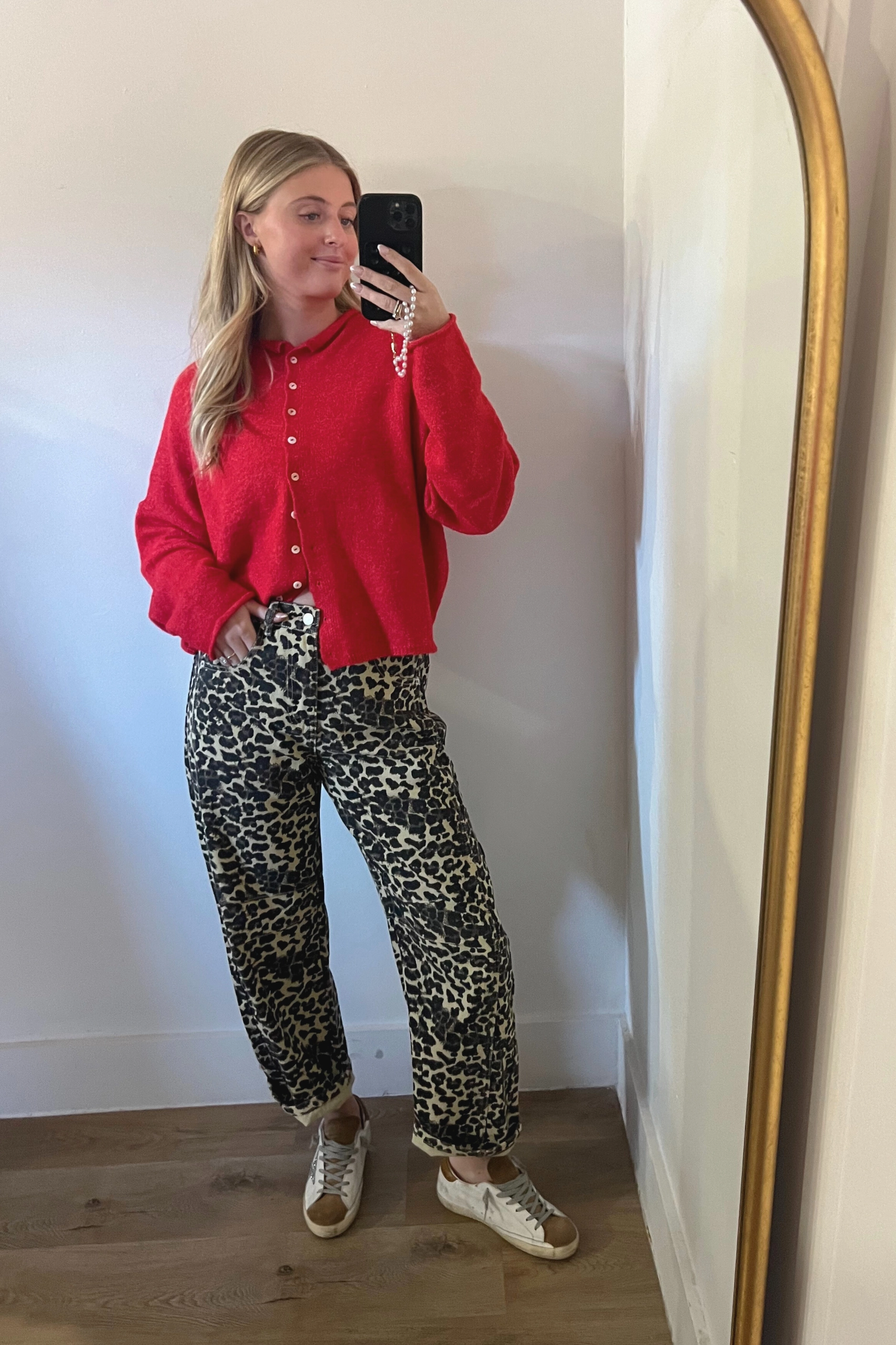 Leopard Print Denim Pants Wrinkle Resistant Treatment