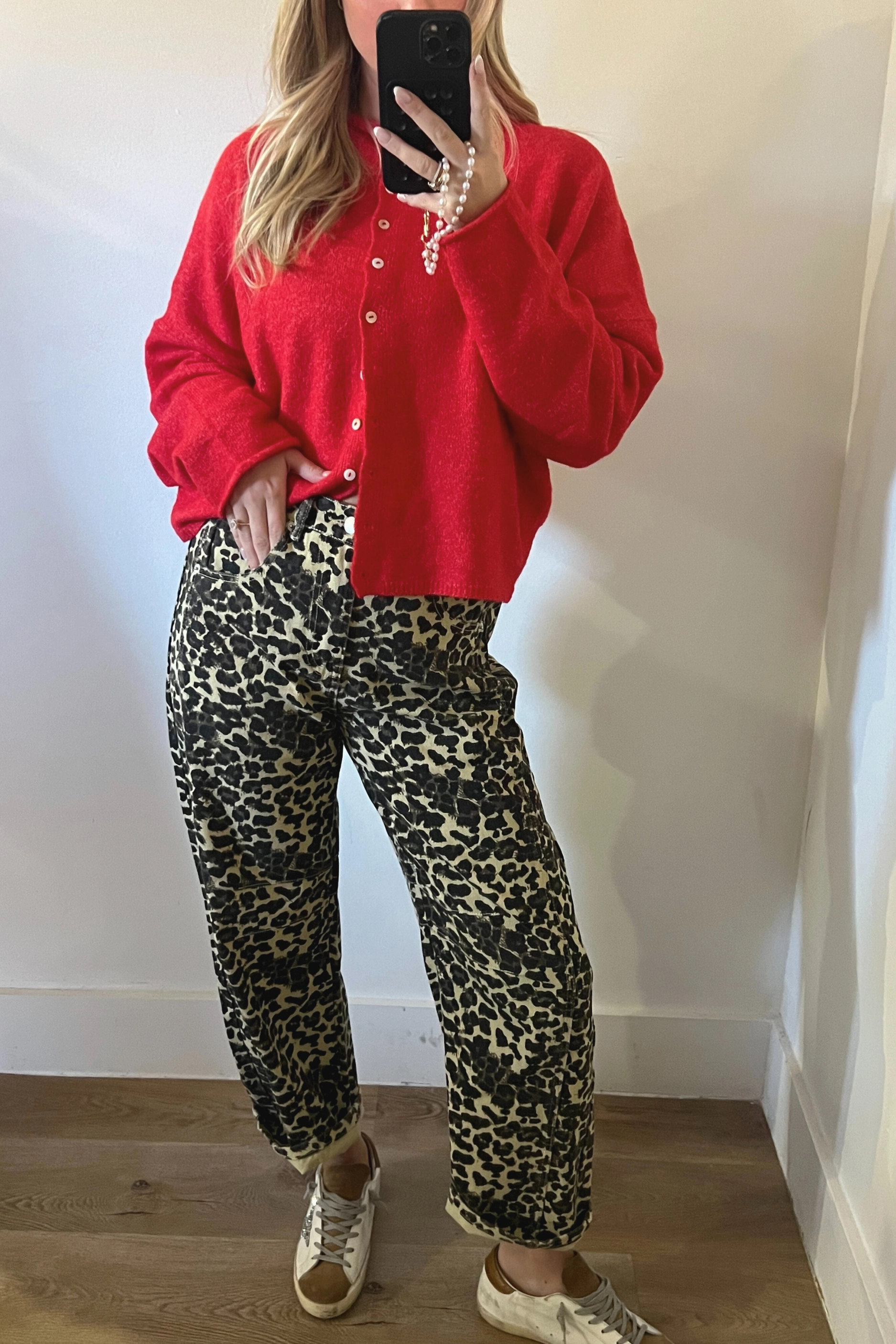 MicrofiberBlend AdjustableCuffSystem Leopard Print Denim Pants