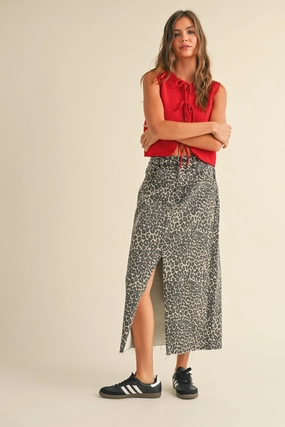 Blackout fabric Leopard Print Midi Skirt