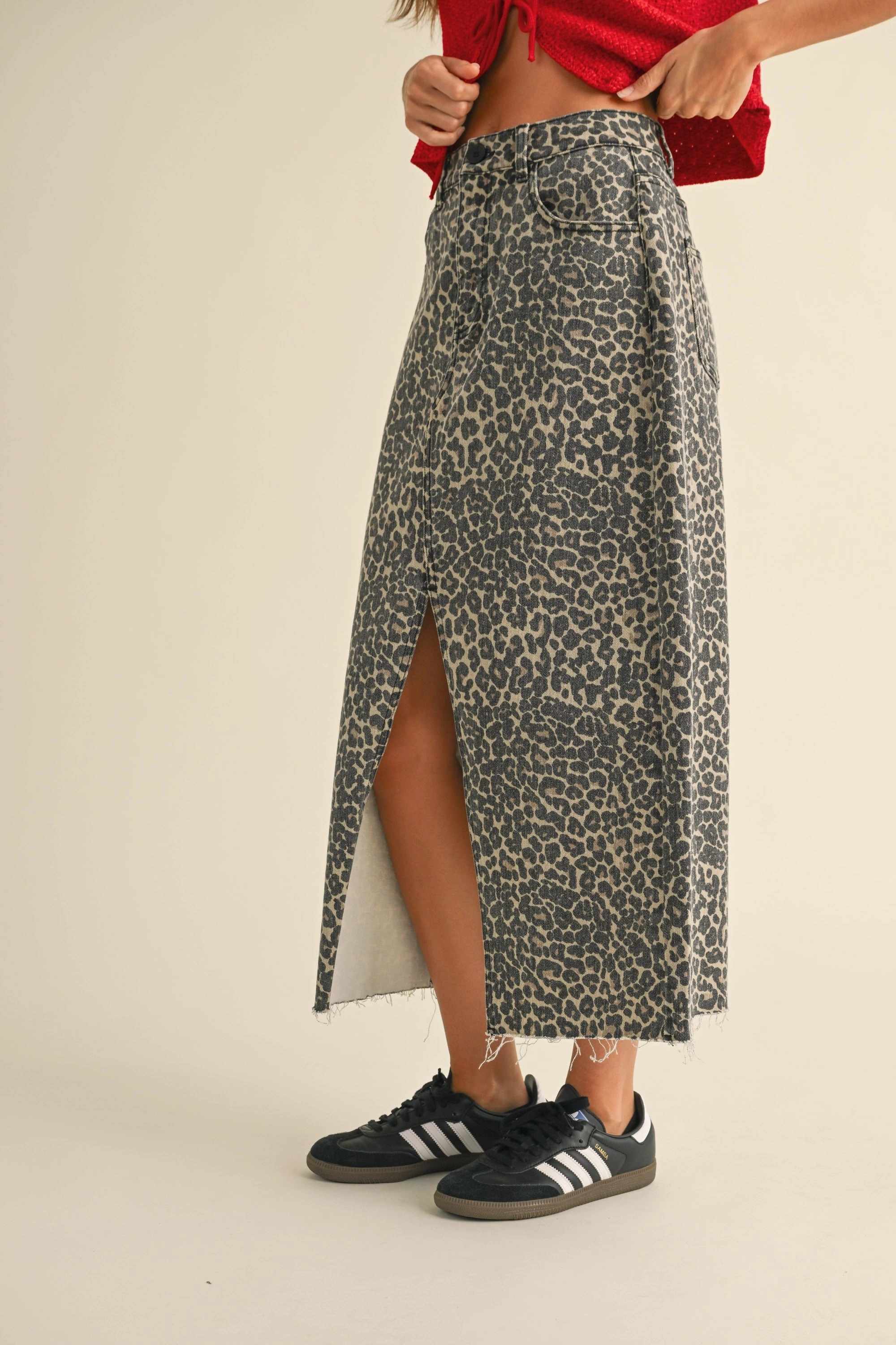 Laser Cut Edges SnagFreeFabric Leopard Print Midi Skirt