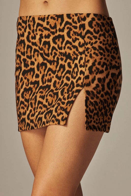 Couture Inspired Leopard Scuba Slim Front-slit Mini Skirt Skort