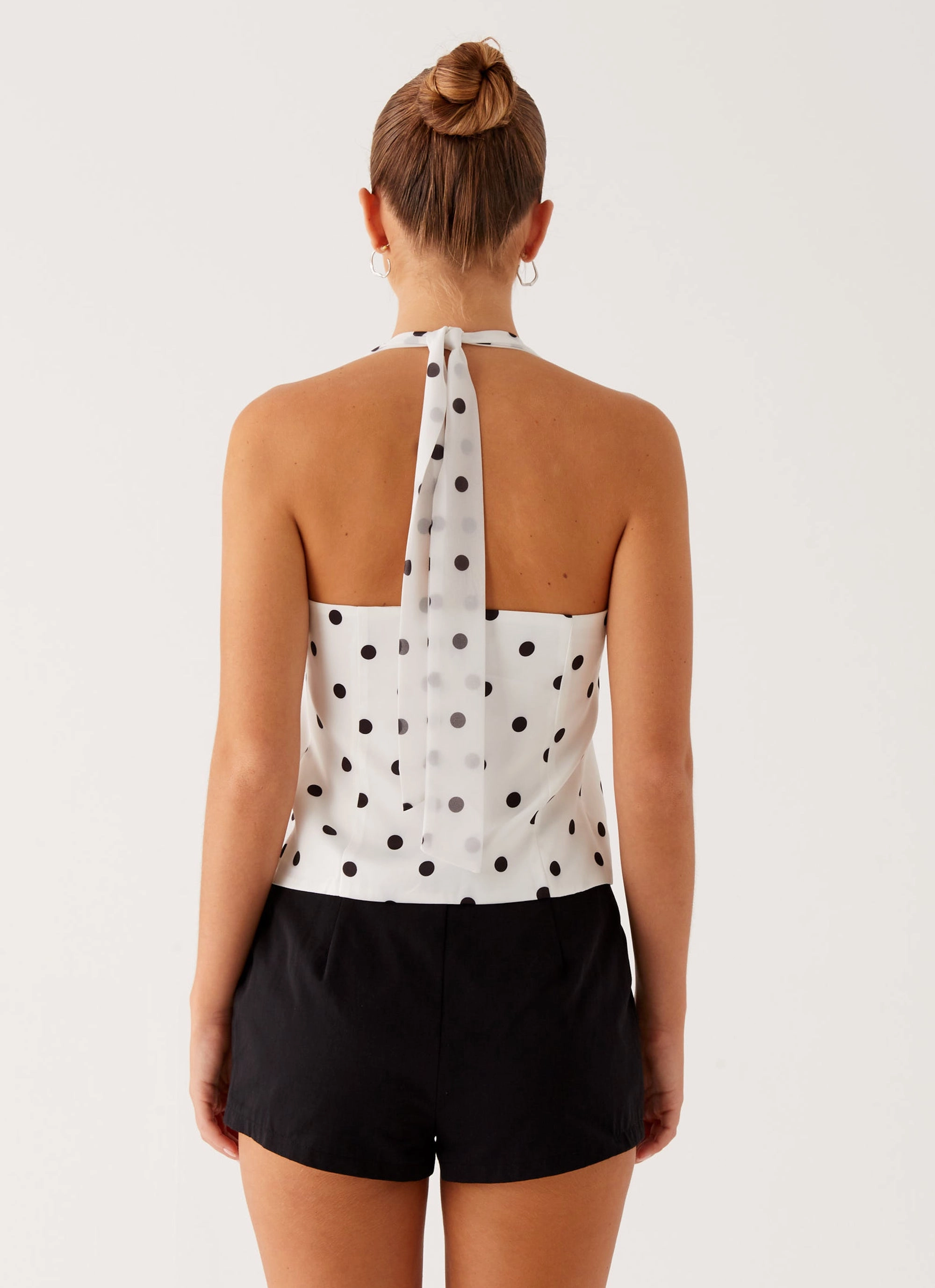 Lets Pretend Halterneck Top - White Polka Dot Recycled Polyester Material AntiPilling